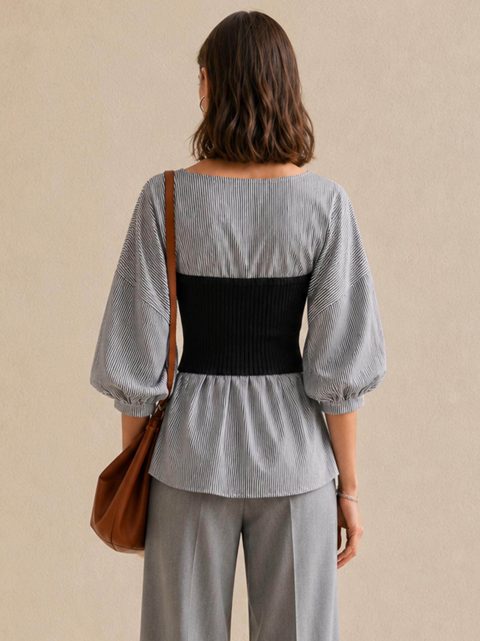 Striped Knit Tube Top Shirt With A Faux-layered Design