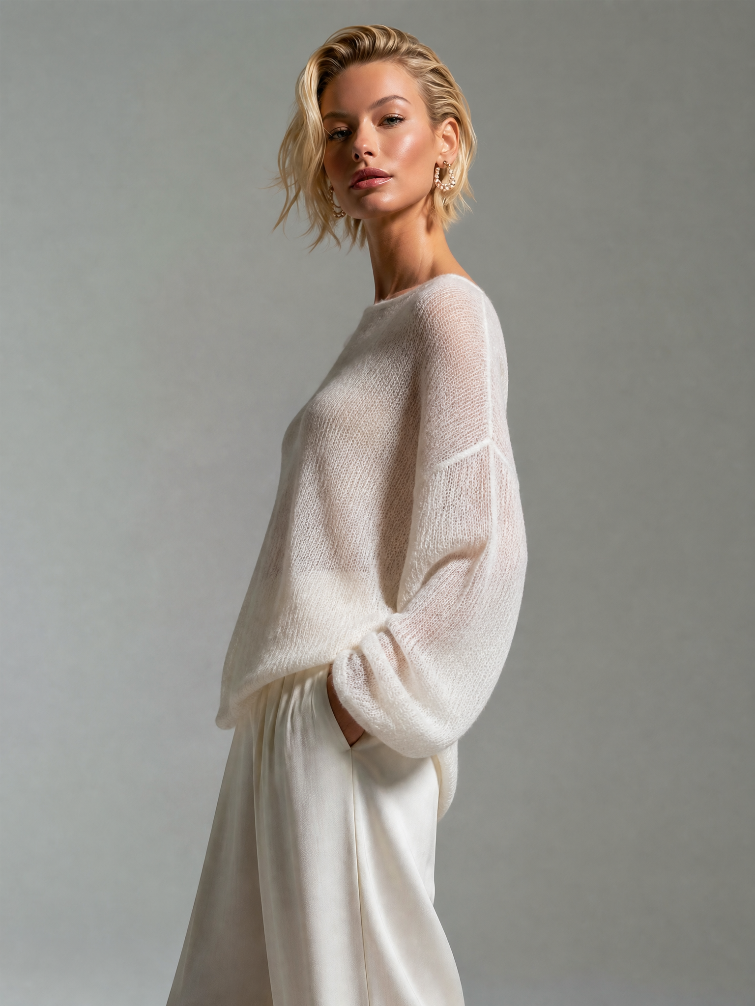 Elegant Long Sleeve Knit Oversized Sweater Early Autumn