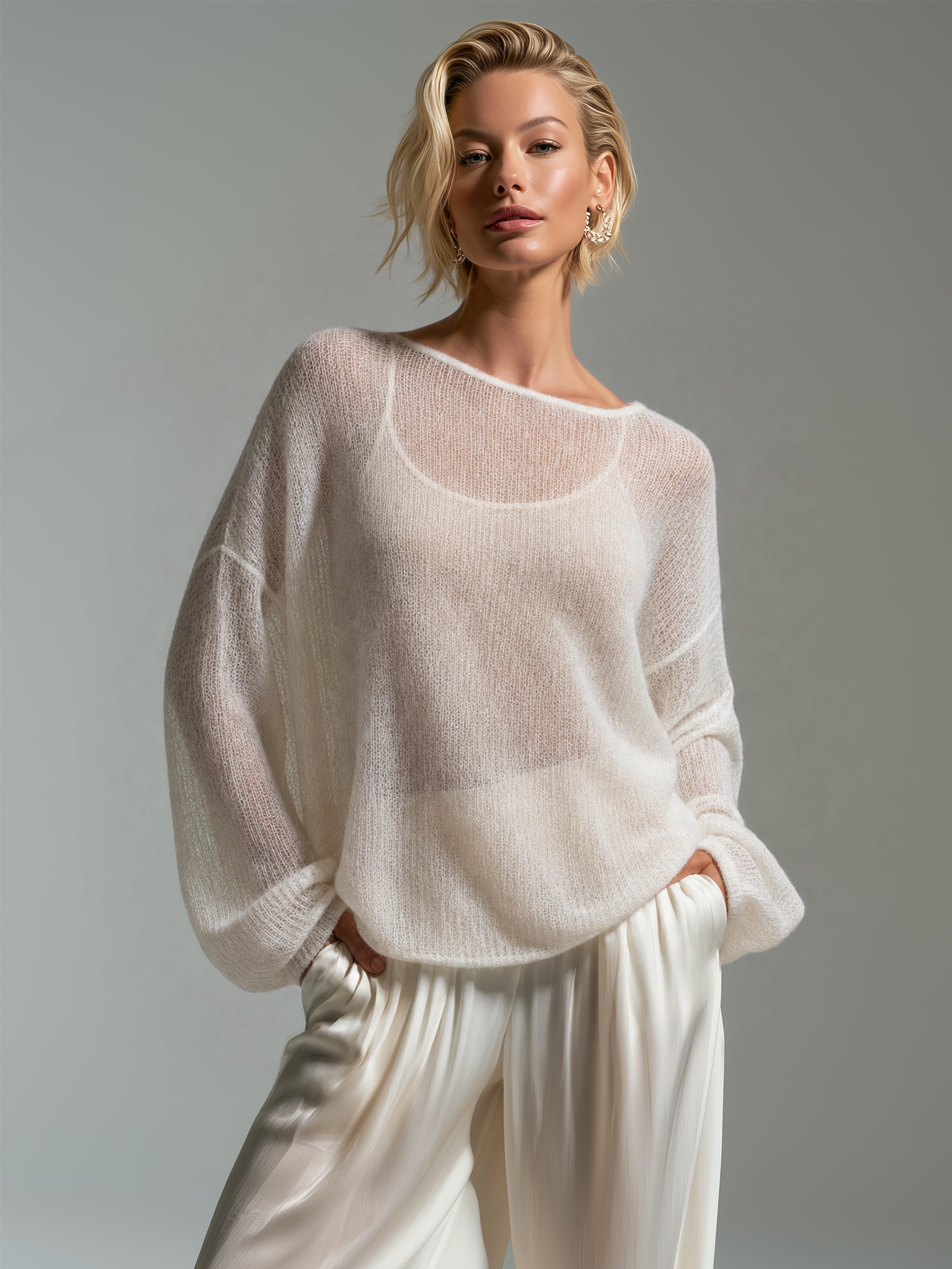 Elegant Long Sleeve Knit Oversized Sweater Early Autumn