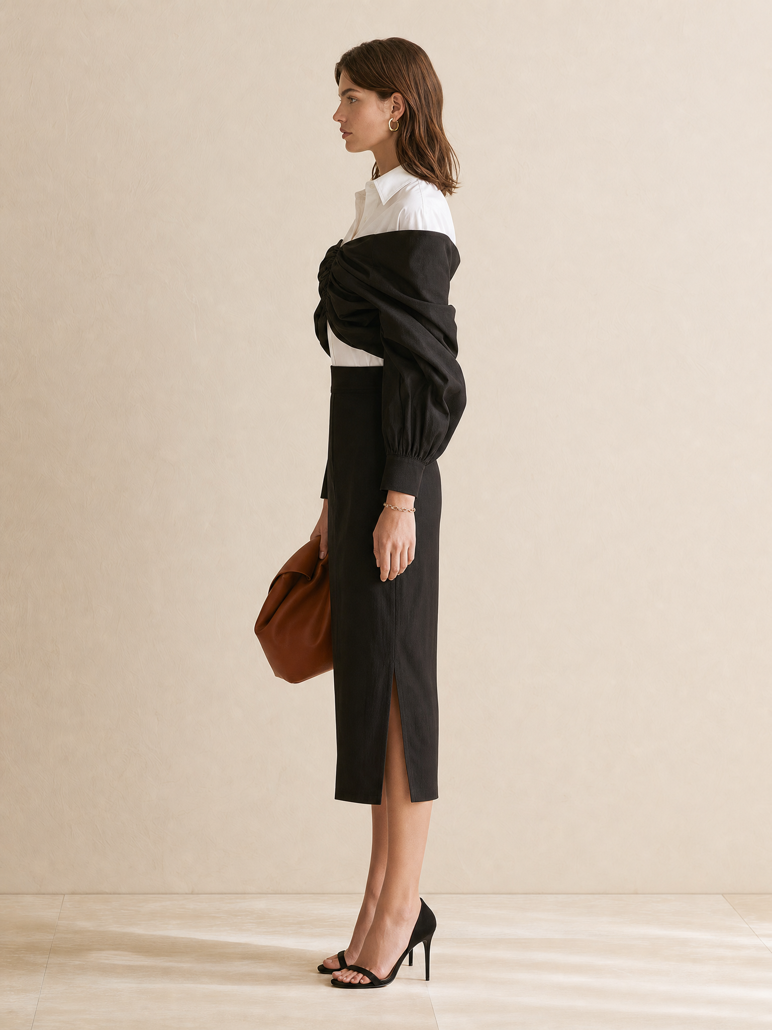 Black And White Off-shoulder "faux-layered" Top Set