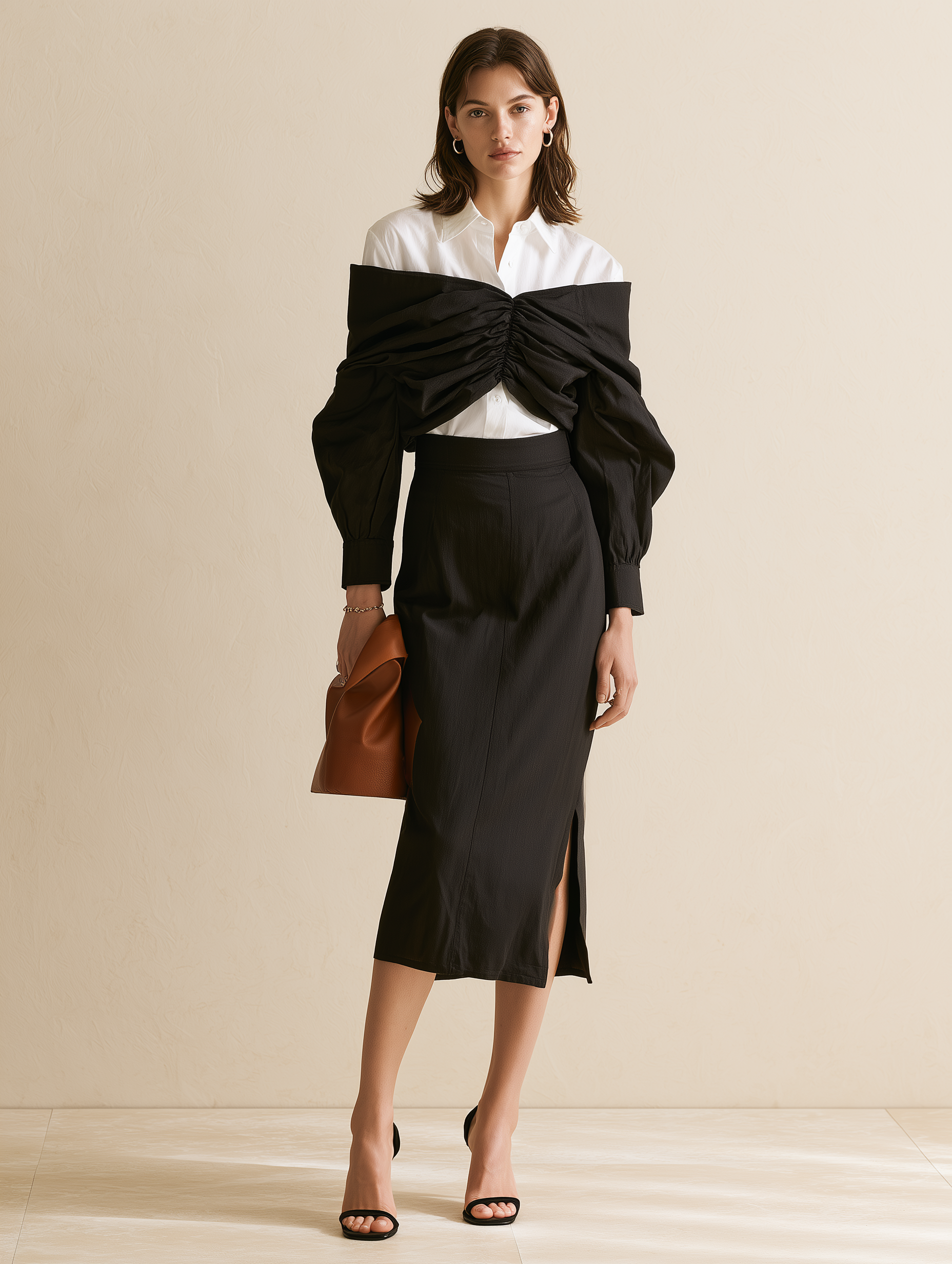 Black And White Off-shoulder "faux-layered" Top Set