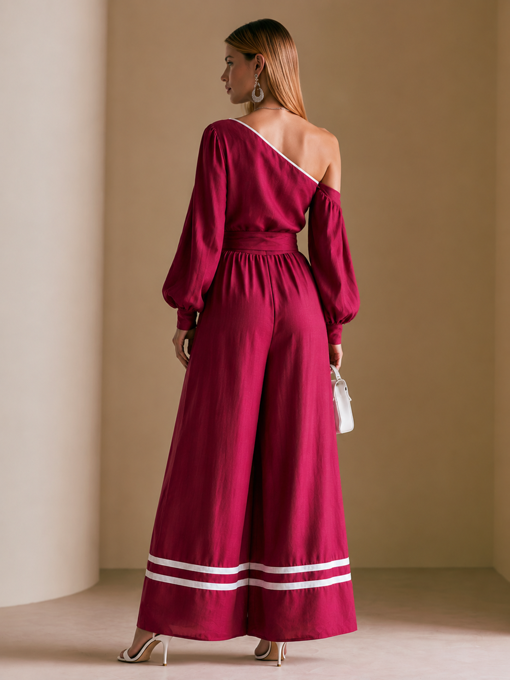 Elegant Fuchsia Pink Linen Blend One-Shoulder Jumpsuit
