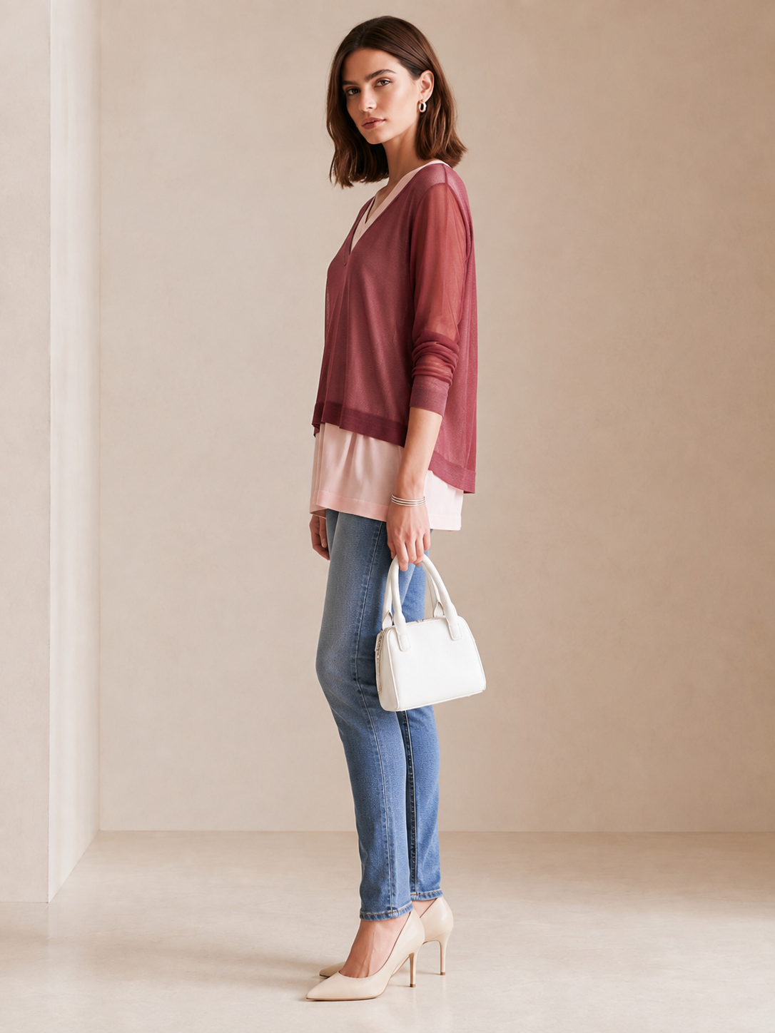 Pink Double-layered Faux-layered T-shirt