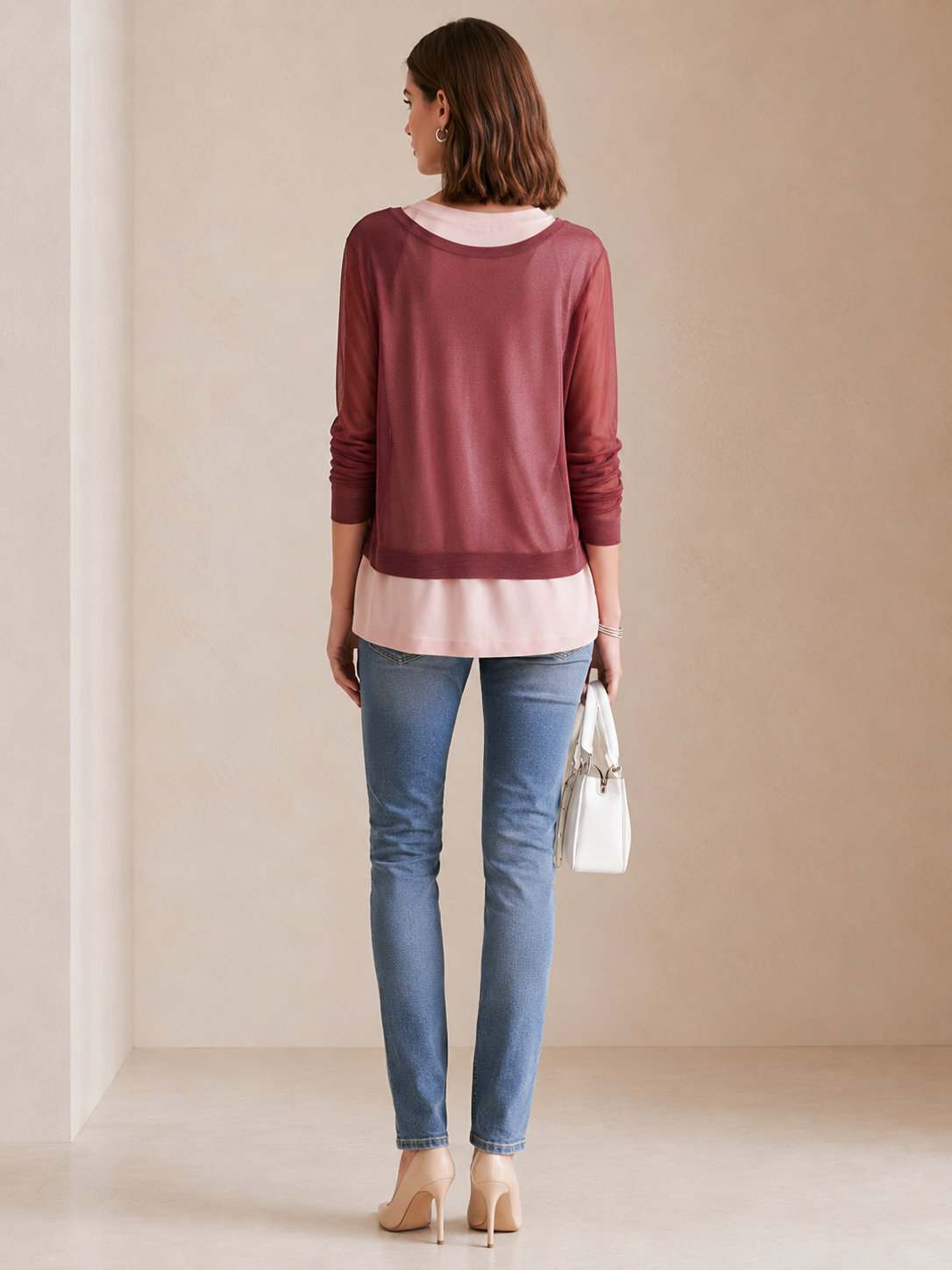 Pink Double-layered Faux-layered T-shirt