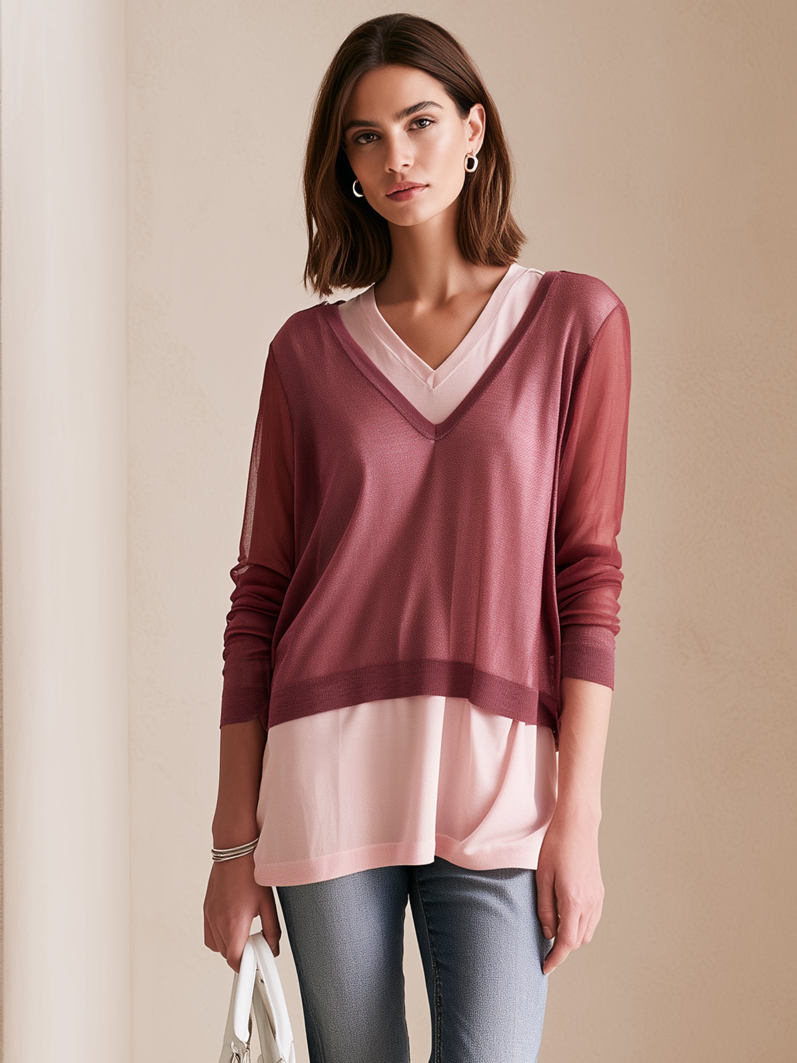 Pink Double-layered Faux-layered T-shirt
