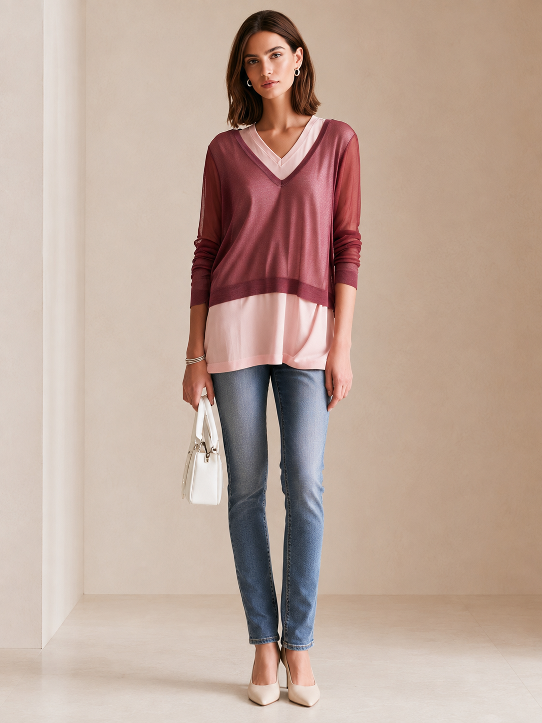 Pink Double-layered Faux-layered T-shirt