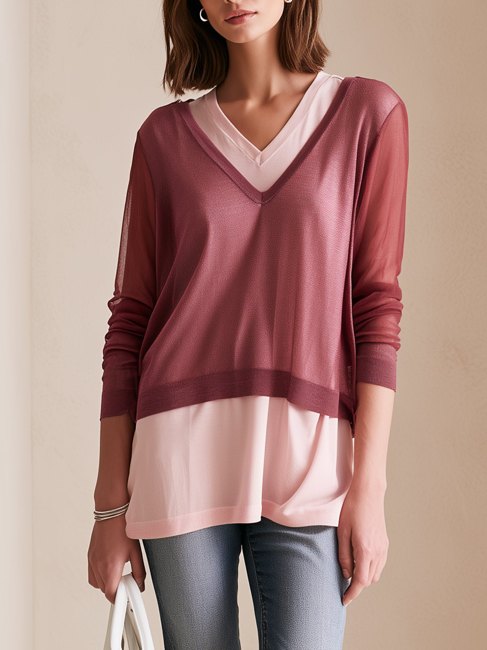 Pink Double-layered Faux-layered T-shirt
