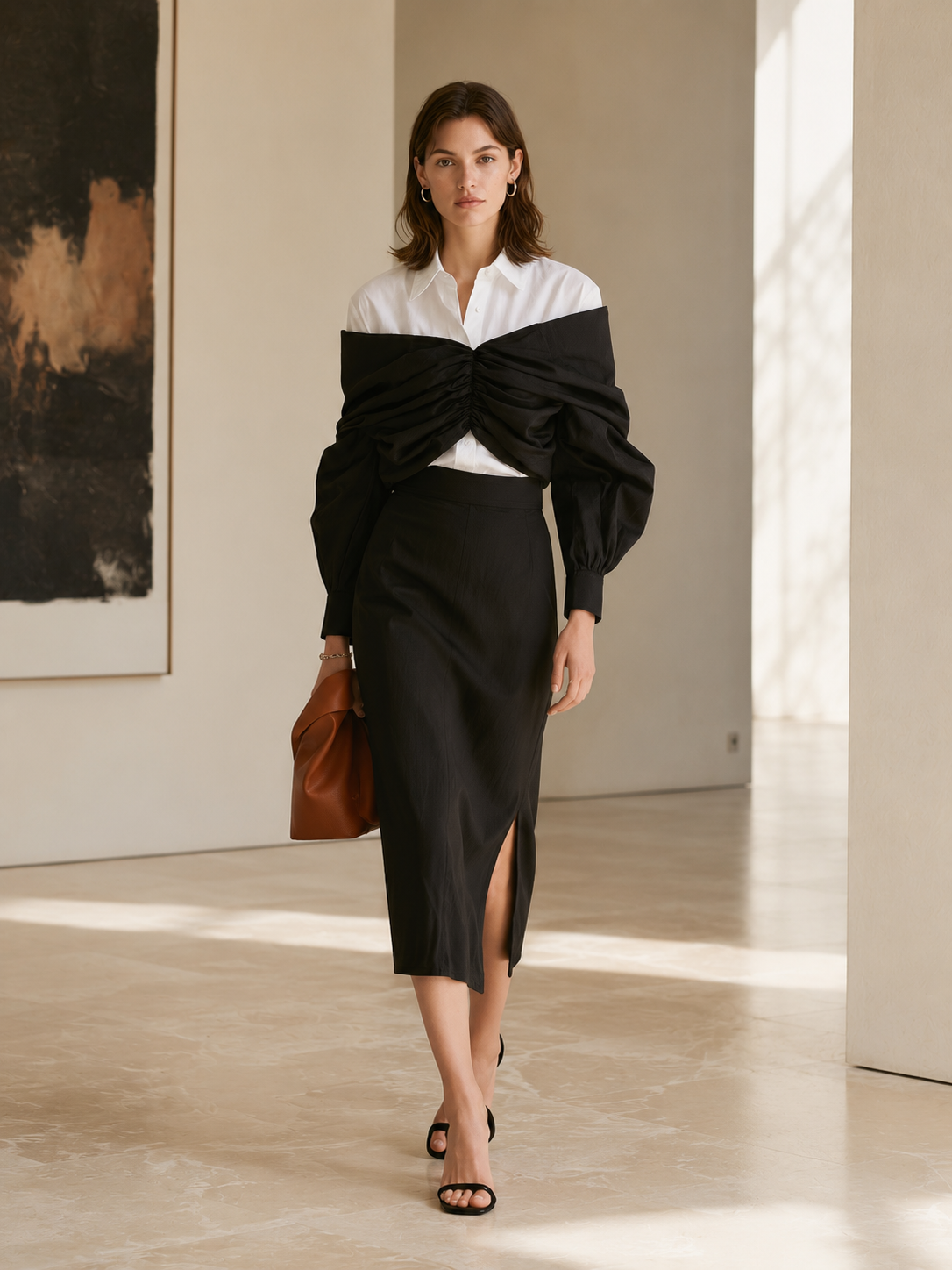 Black And White Off-shoulder "faux-layered" Top Set