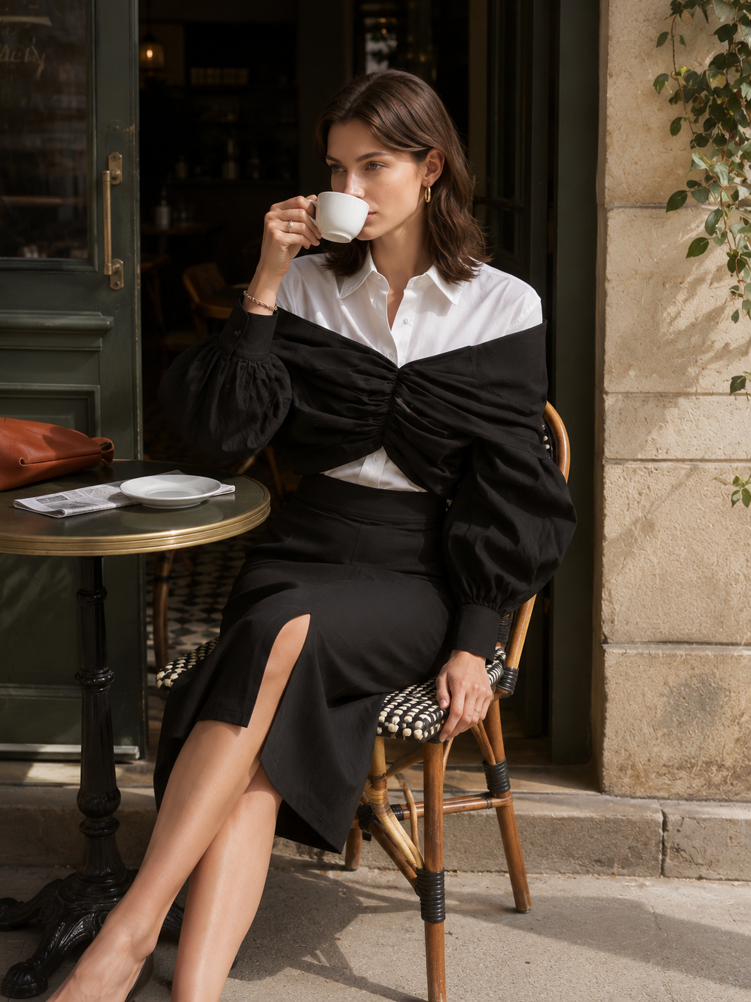 Black And White Off-shoulder "faux-layered" Top Set