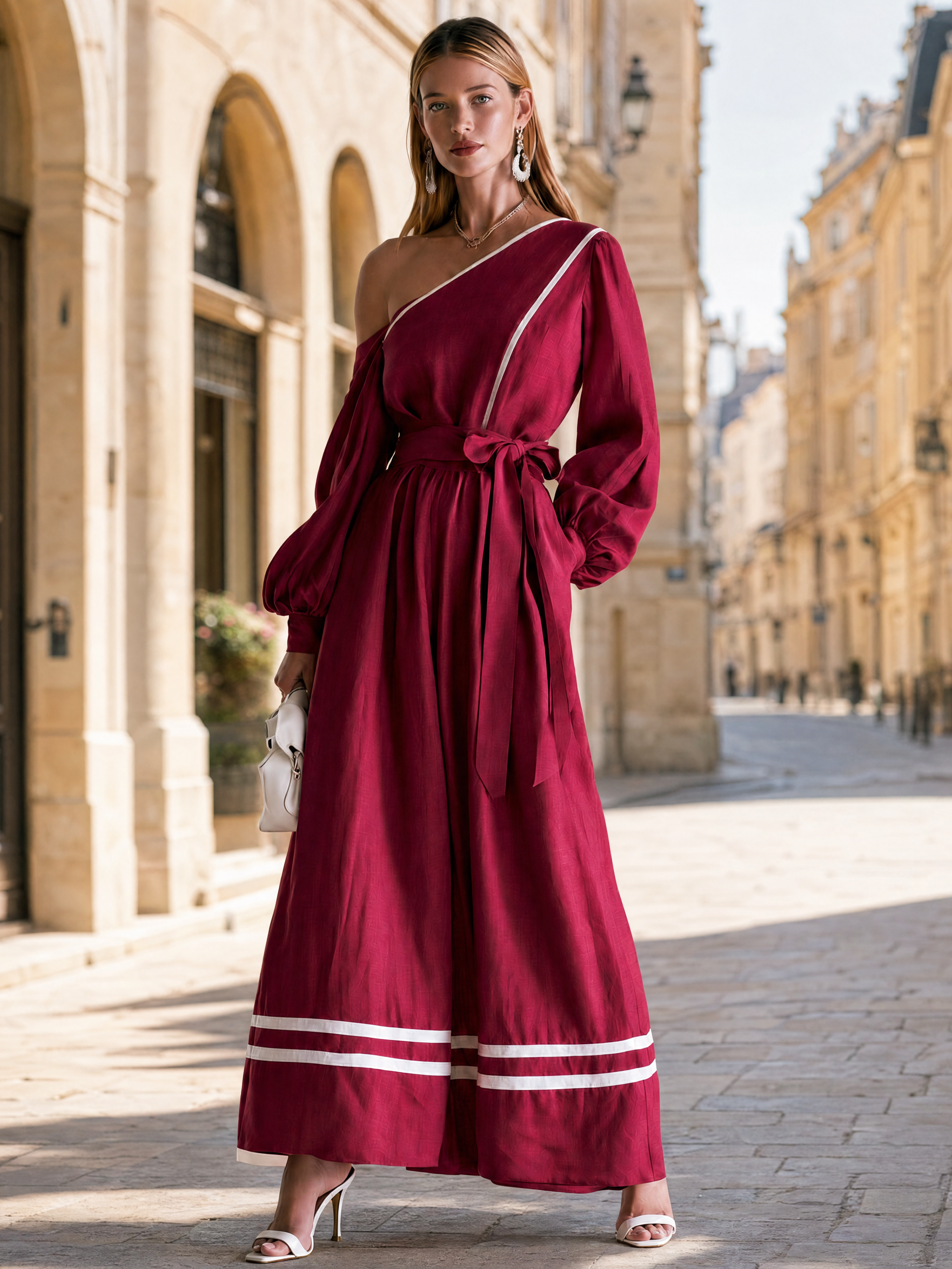 Elegant Fuchsia Pink Linen Blend One-Shoulder Jumpsuit