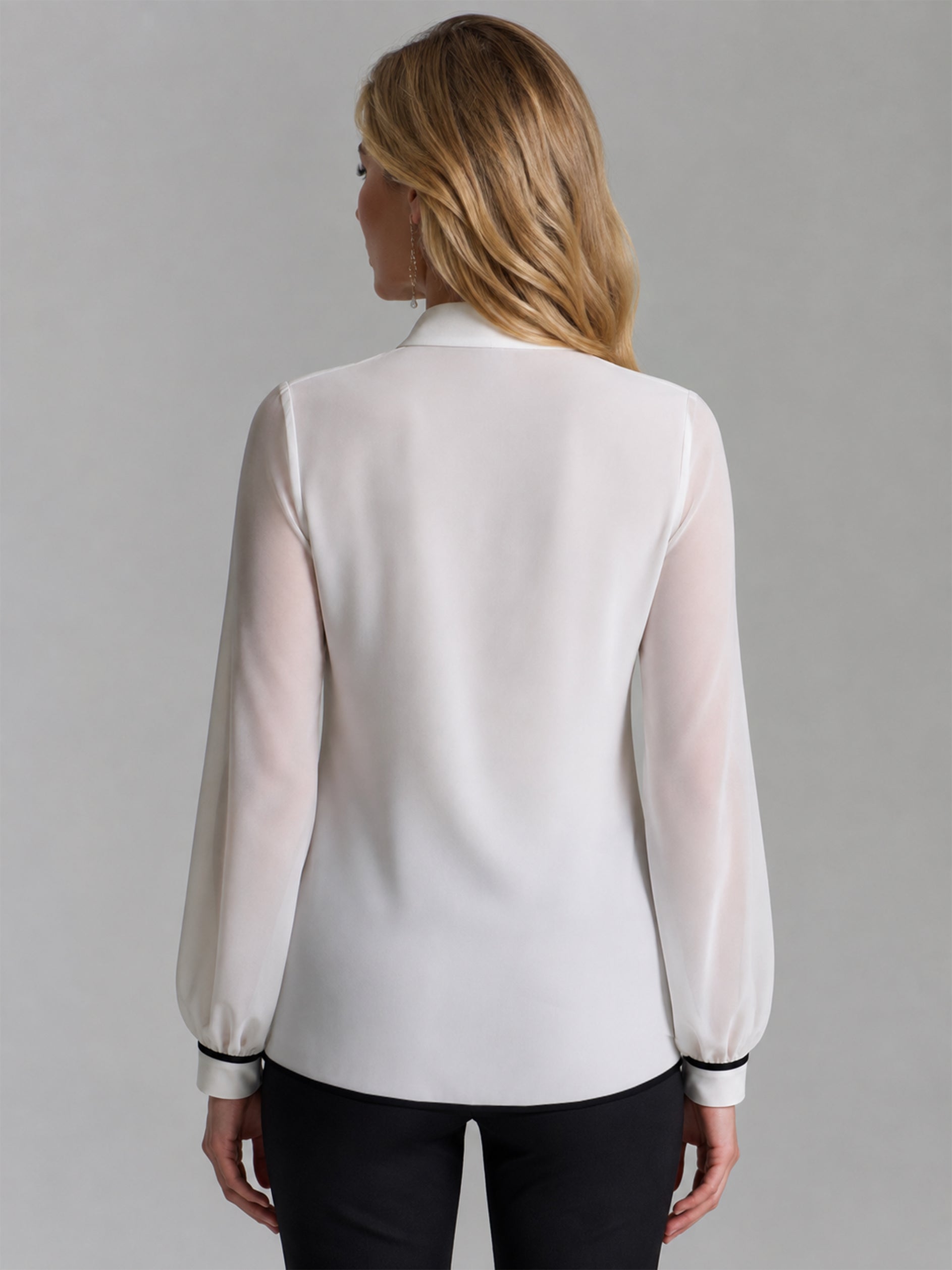 Chiffon Cowl Neck Wrap Asymmetric Hem Long Sleeve Blouse