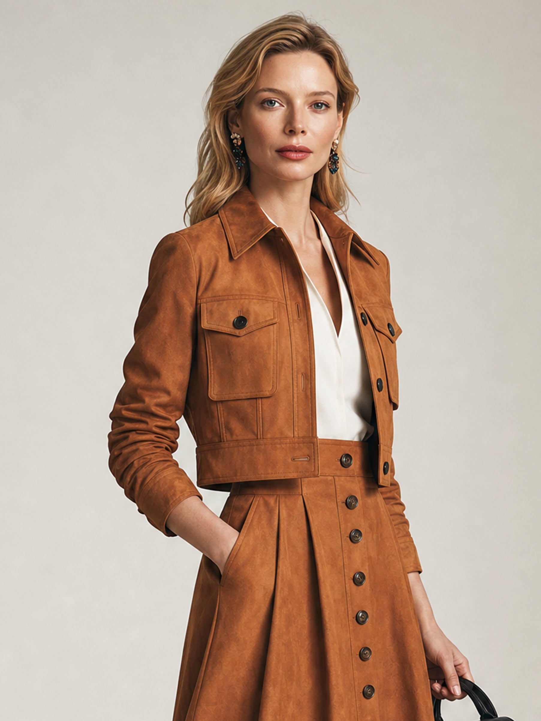 Camel Suede Cropped Vintage Jacket Outerwear