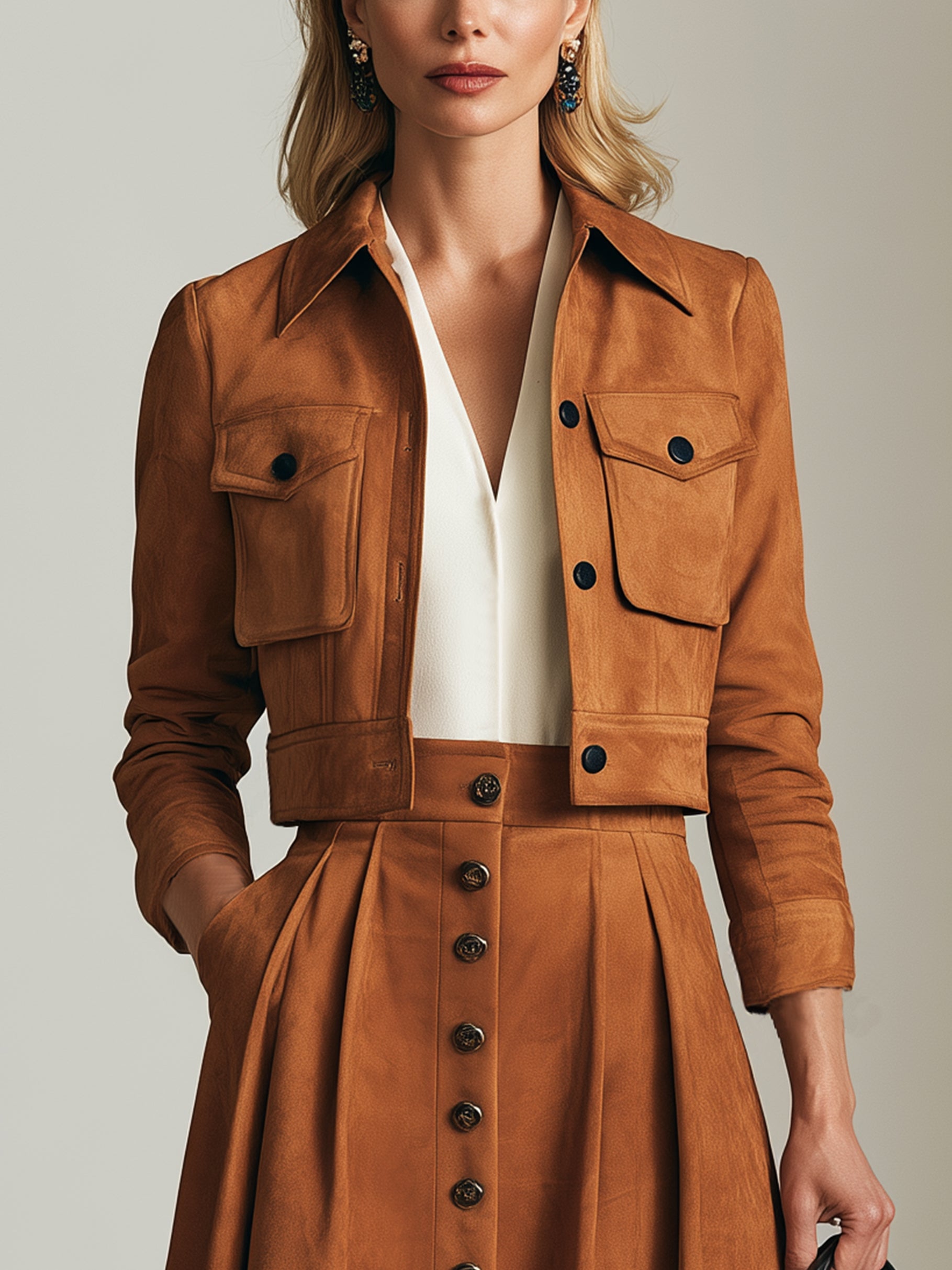 Camel Suede Cropped Vintage Jacket Outerwear