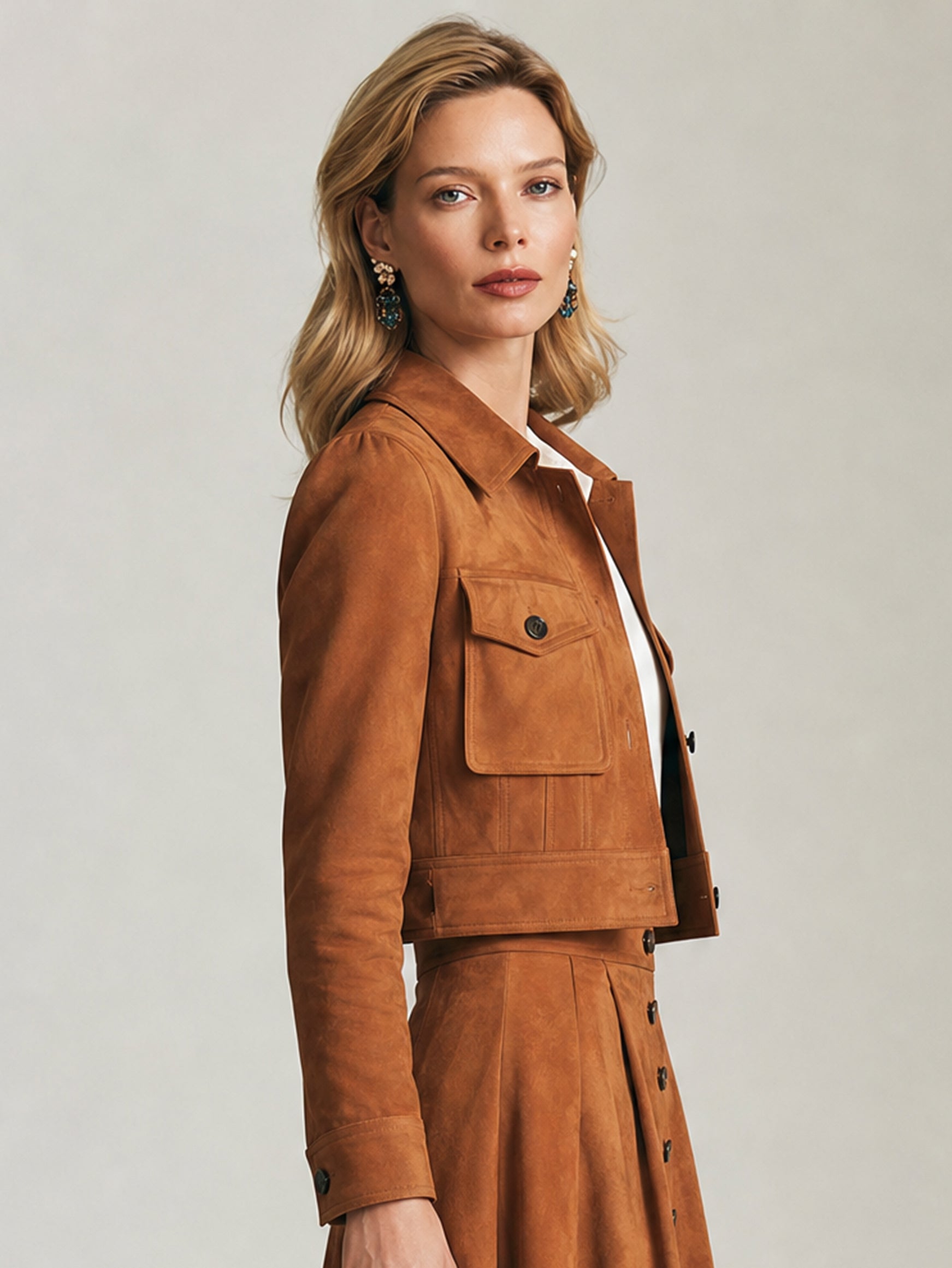 Camel Suede Cropped Vintage Jacket Outerwear