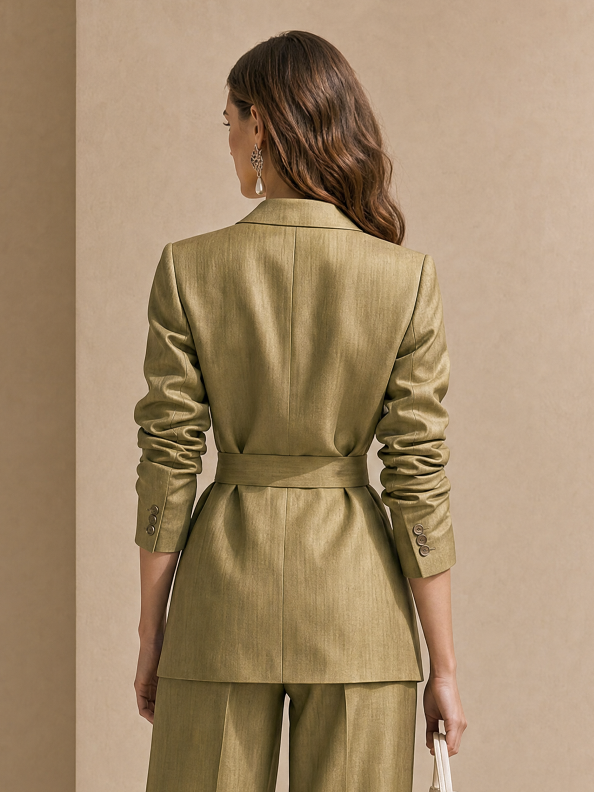 Elegant Olive Green Belted Blazer Jacket