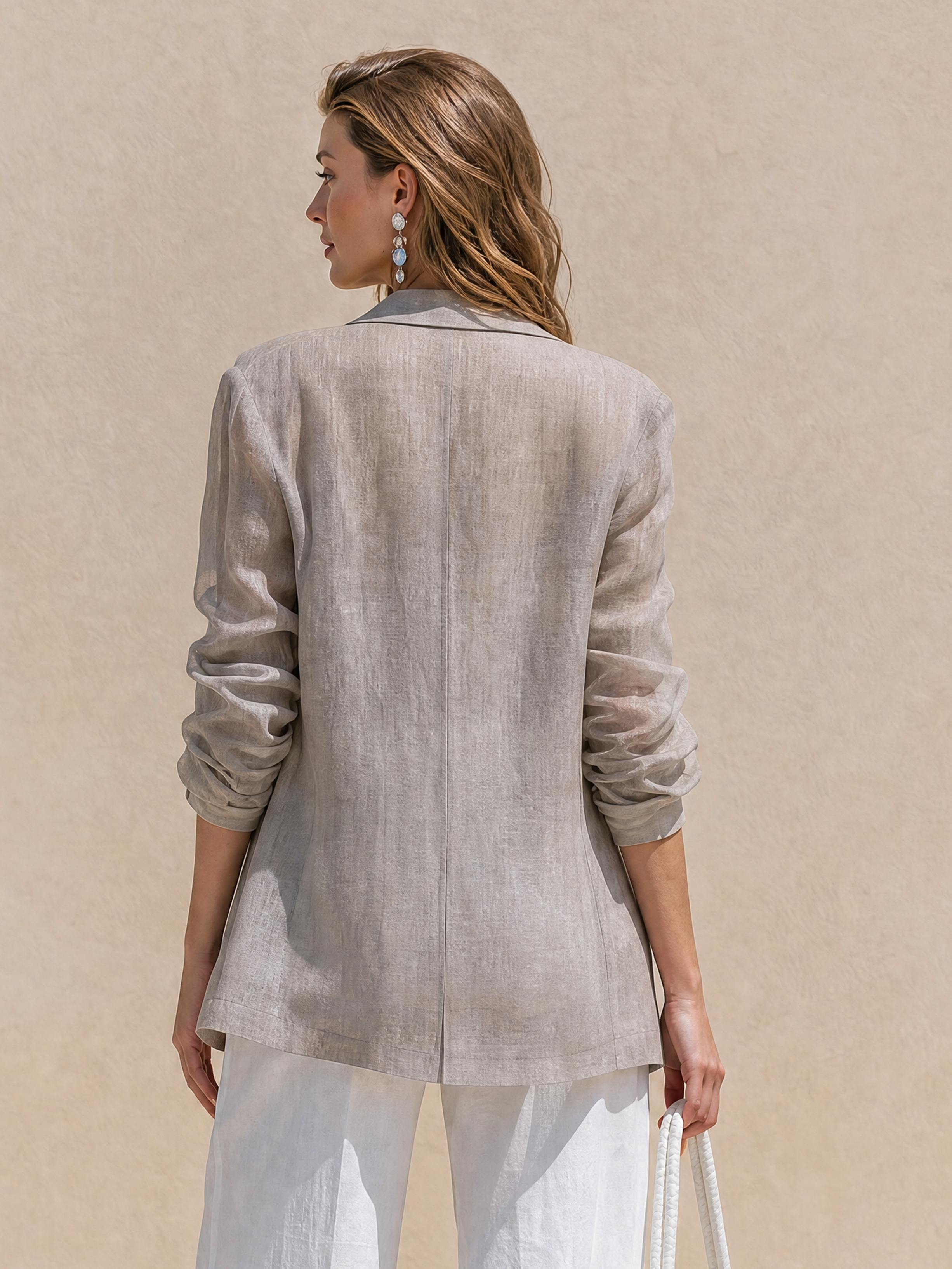 Elegant Taupe Sheer Blazer Jacket