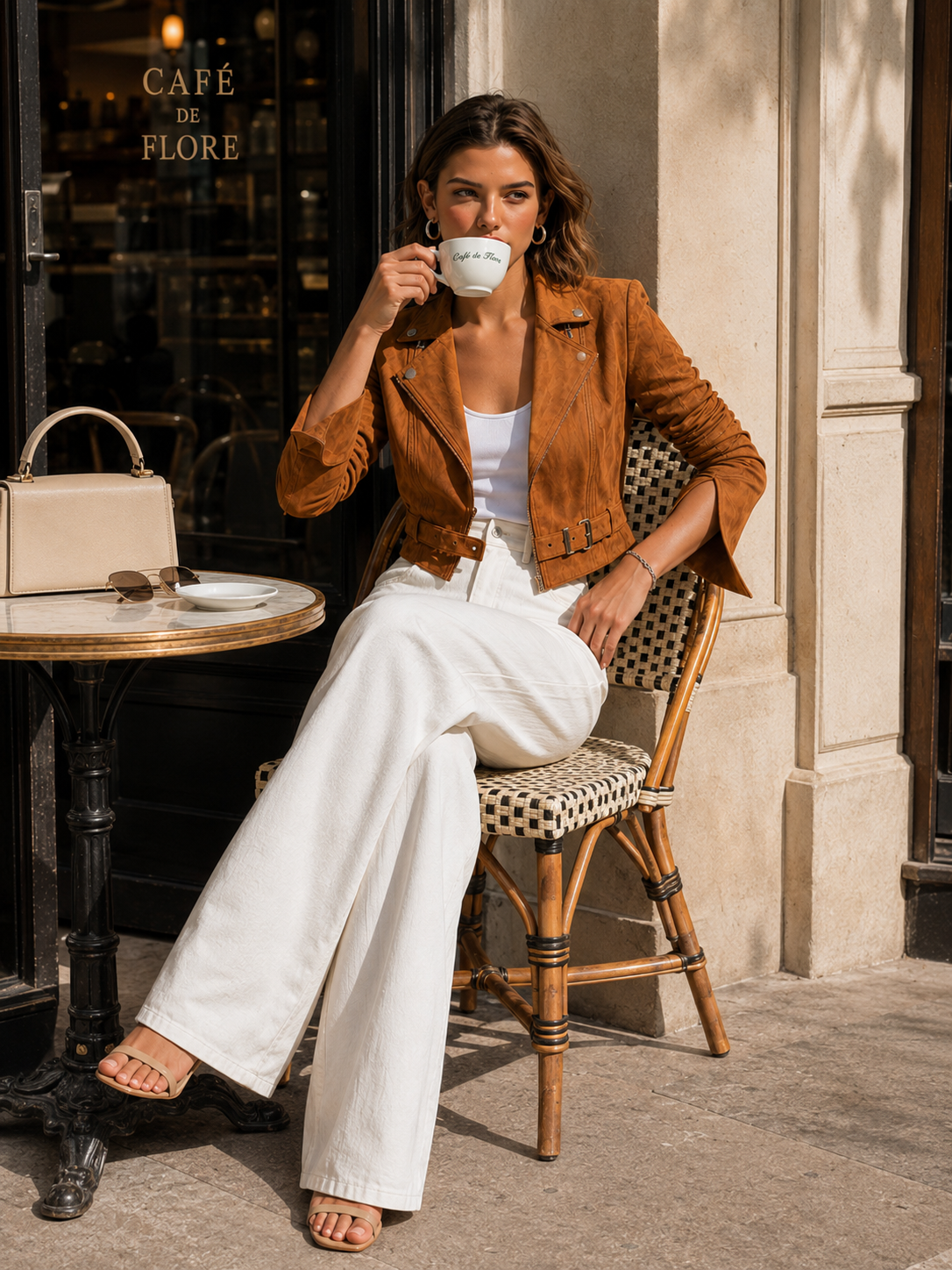 Brown Suede Cropped Jacket With Button-detailed Lapels