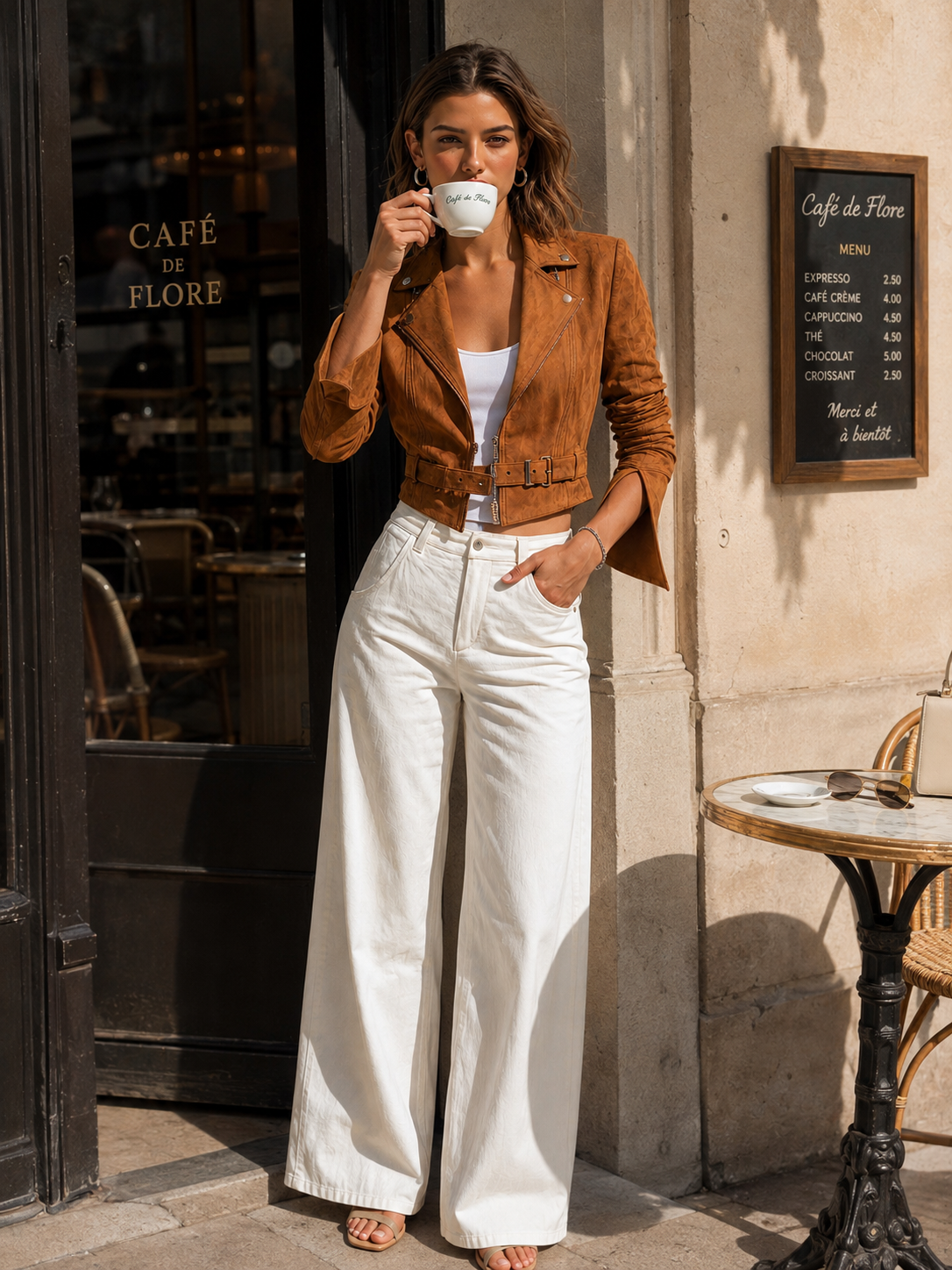 Brown Suede Cropped Jacket With Button-detailed Lapels