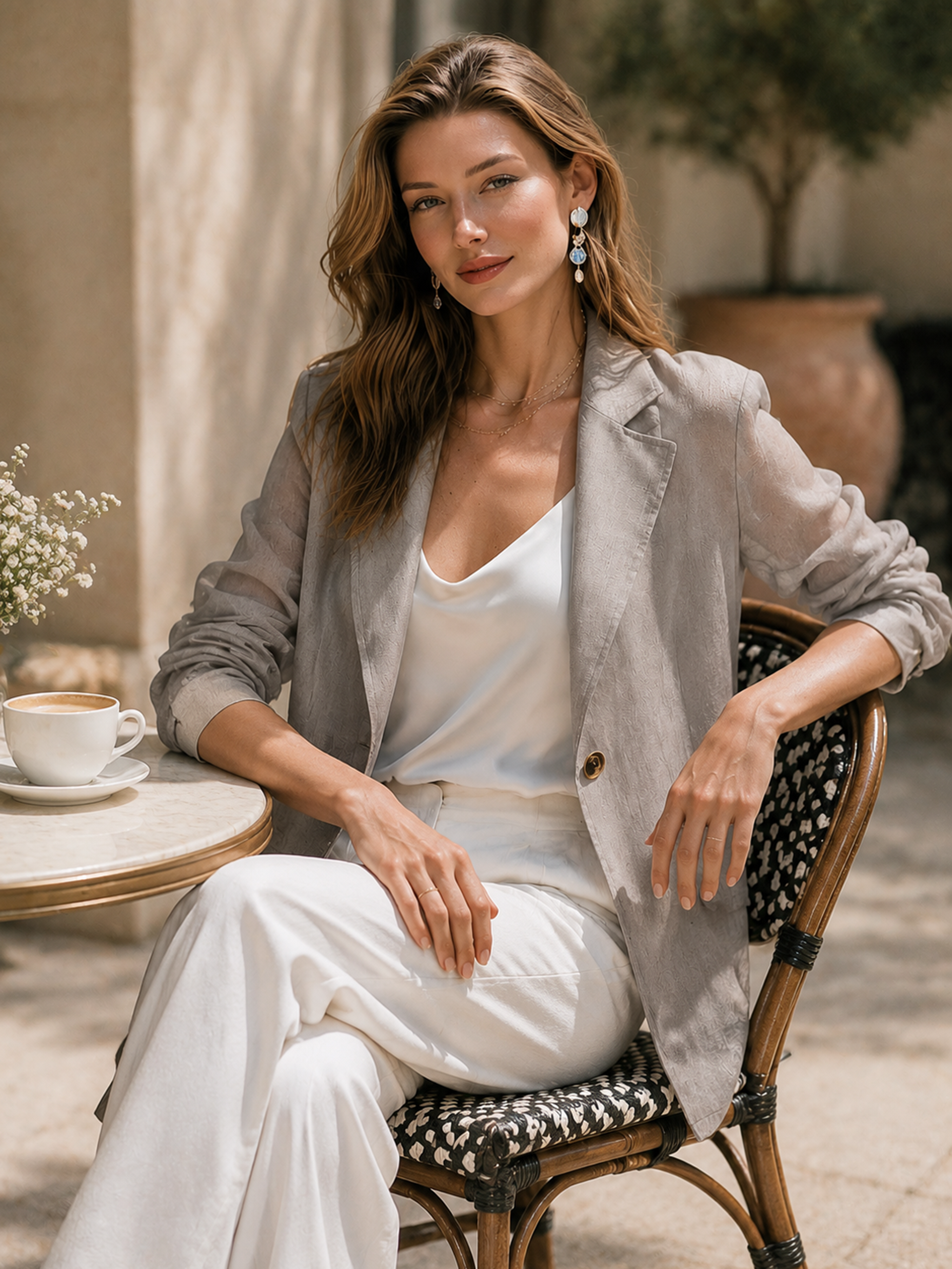 Elegant Taupe Sheer Blazer Jacket