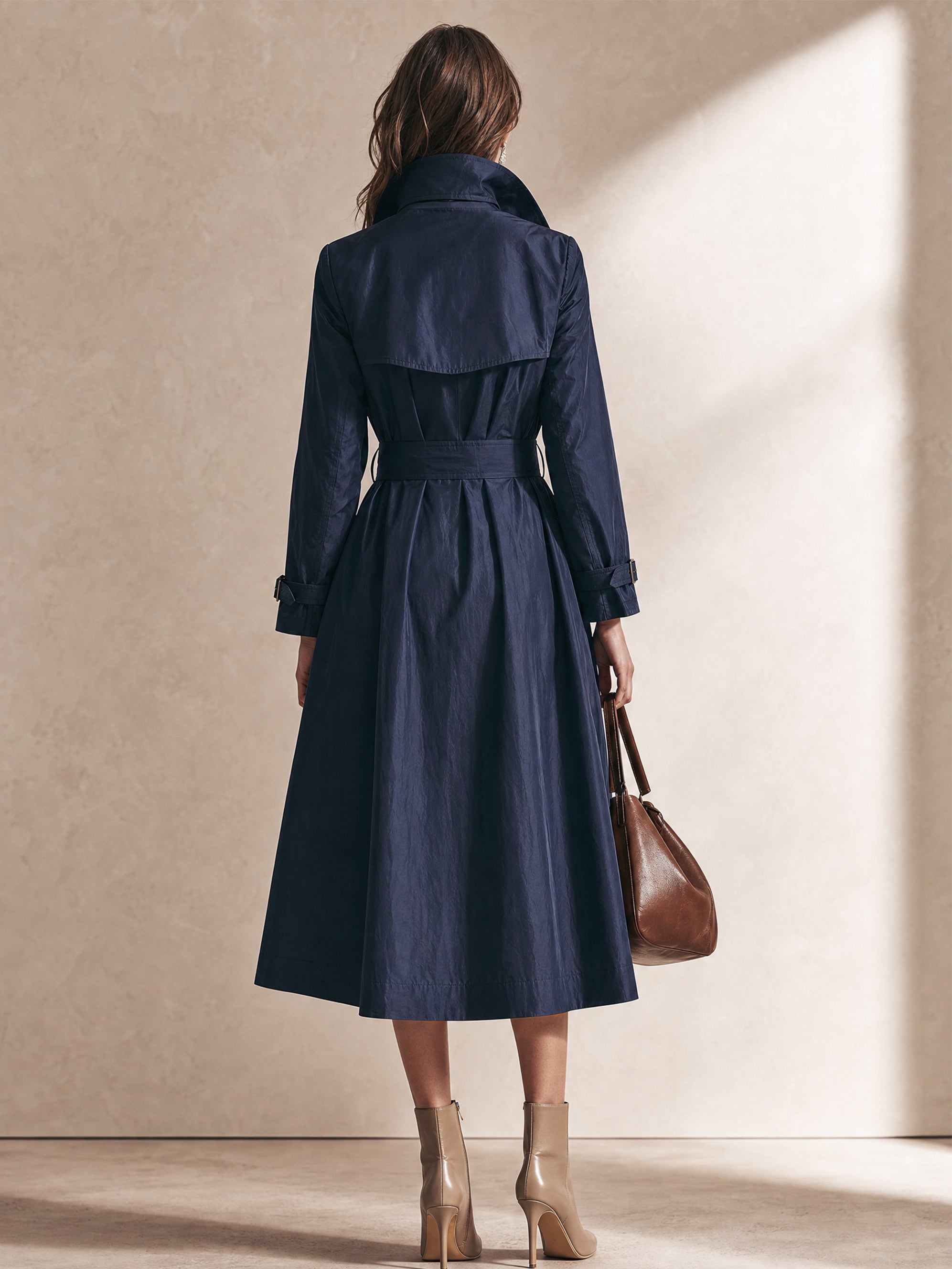 Navy Tailored Double-Breasted Belted Trench Coat Windbreaker