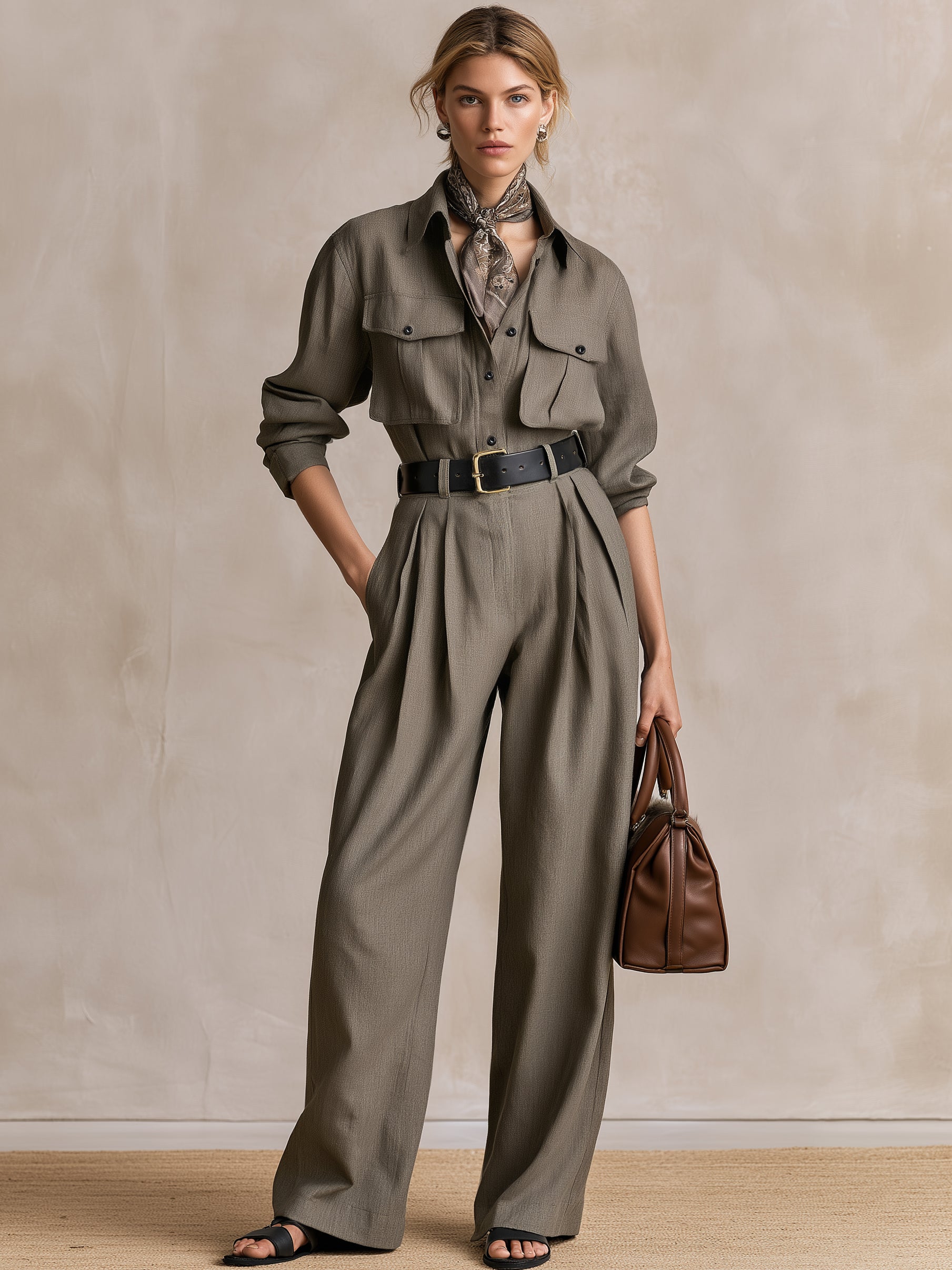 Utility‑Style Tailored Wide‑Leg Jumpsuit