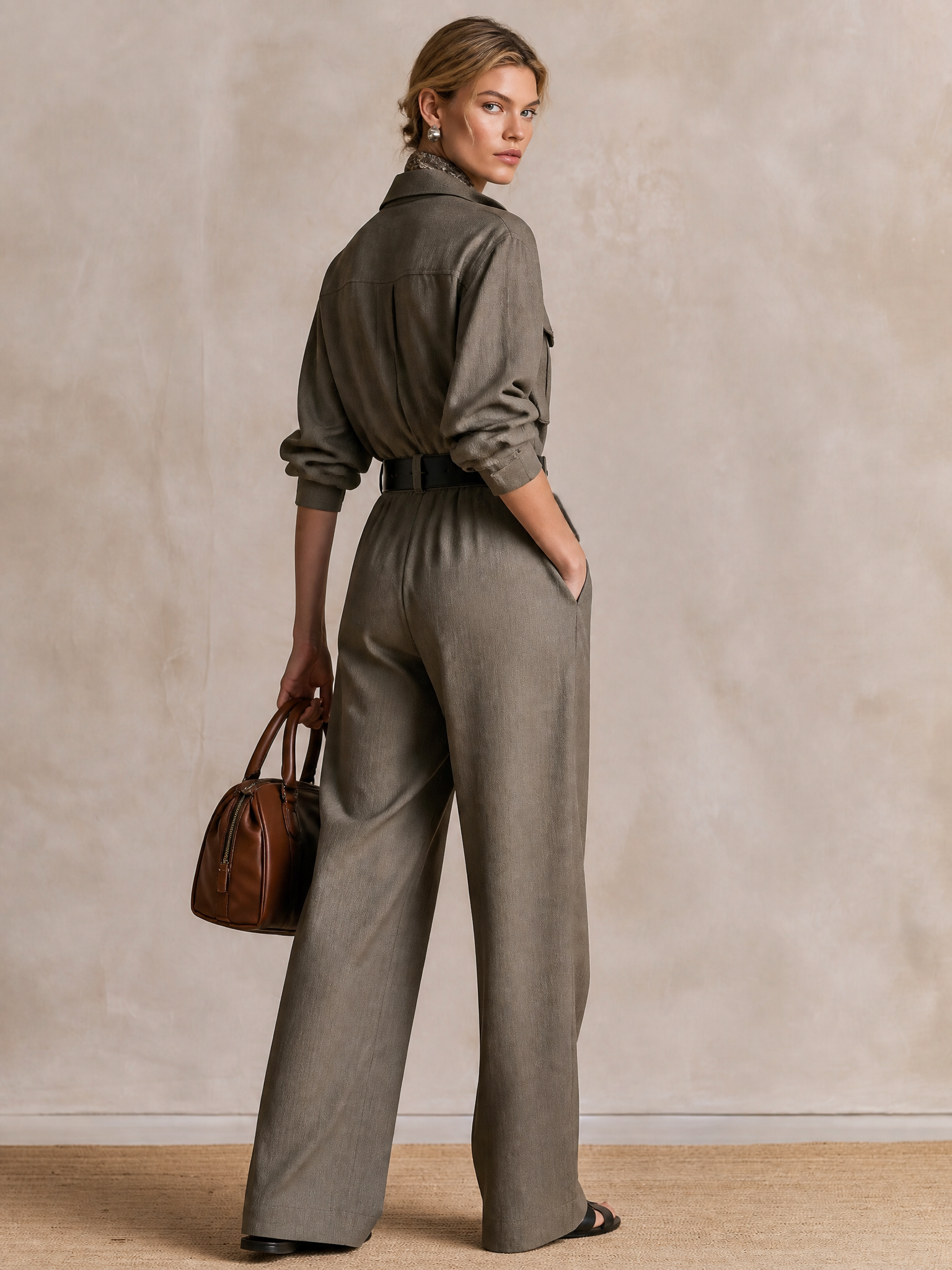 Utility‑Style Tailored Wide‑Leg Jumpsuit