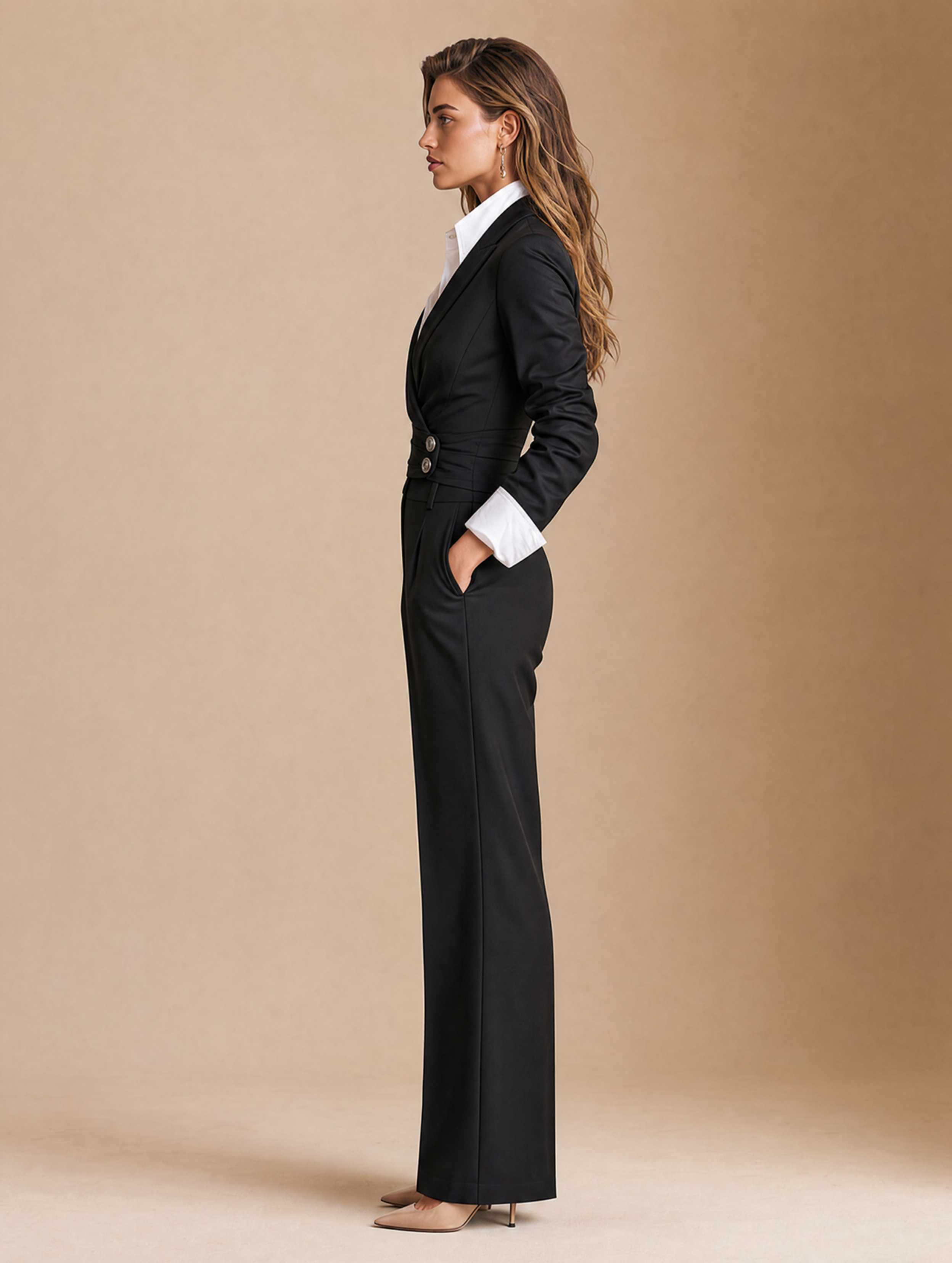 Elegant Black-and-white Color-block "faux-layered" Blazer-style Fabric Piece