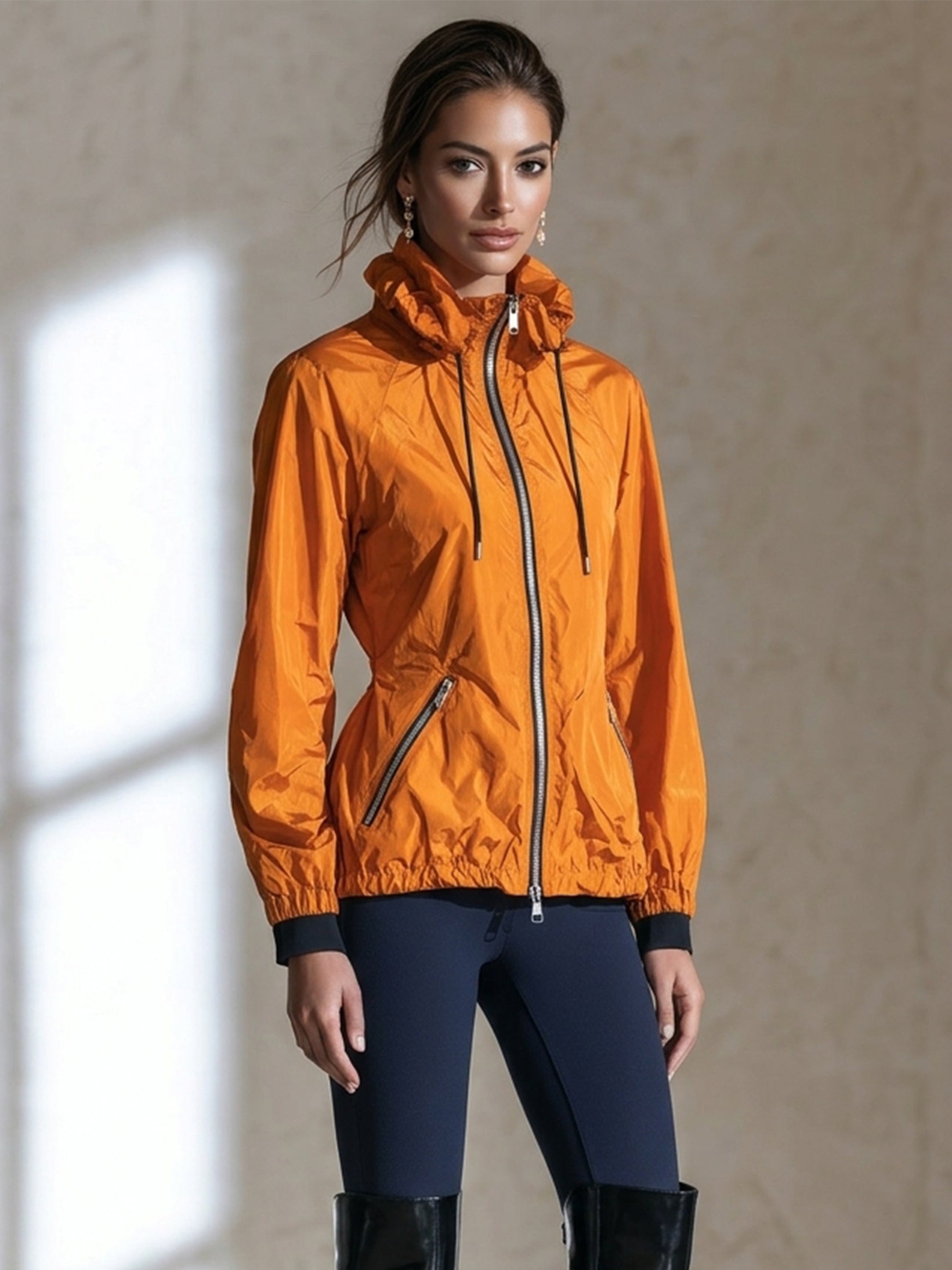 Lightweight Cinched‑Waist Zip‑Up Windbreaker Jacket Outerwear