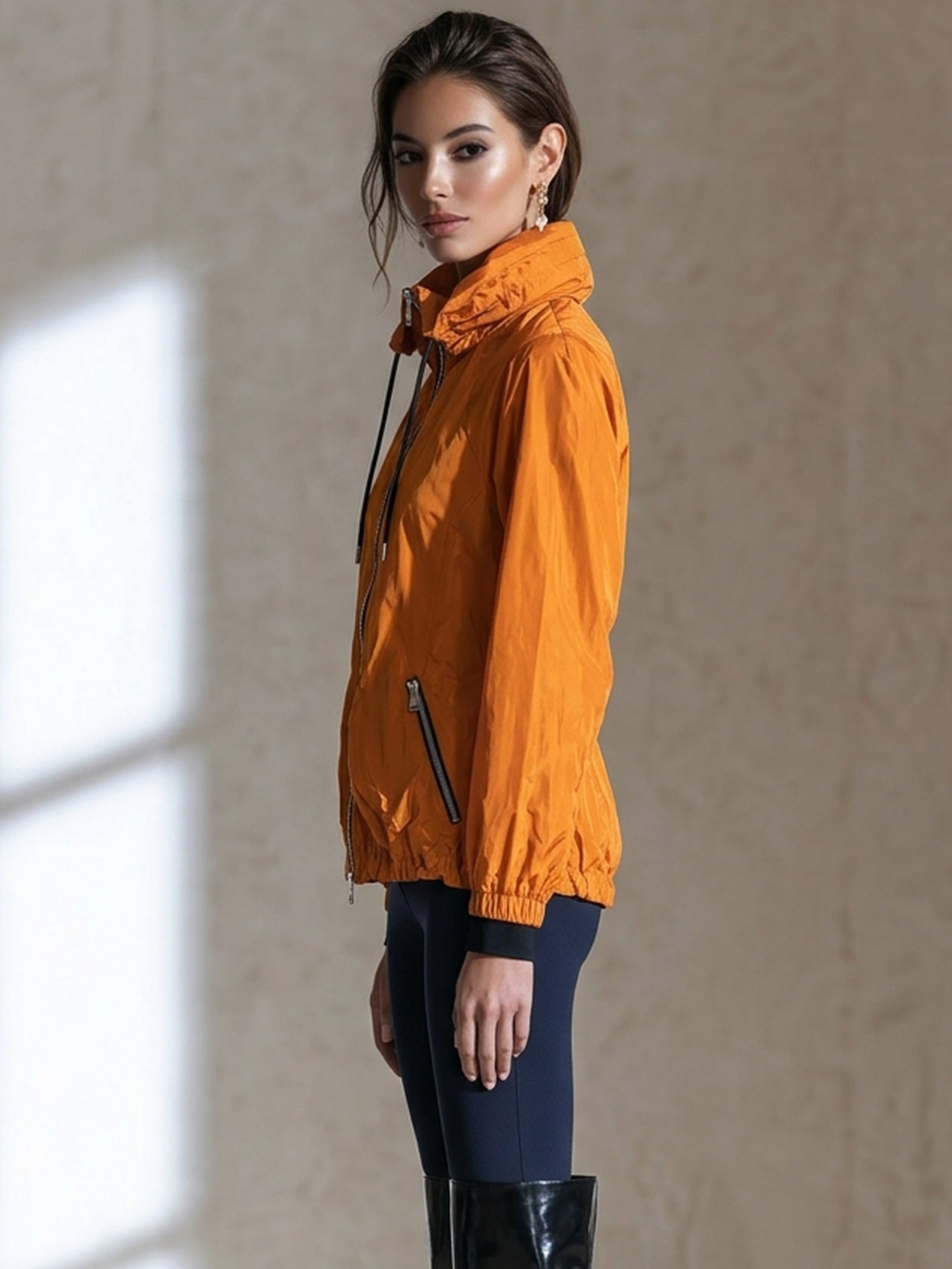 Lightweight Cinched‑Waist Zip‑Up Windbreaker Jacket Outerwear