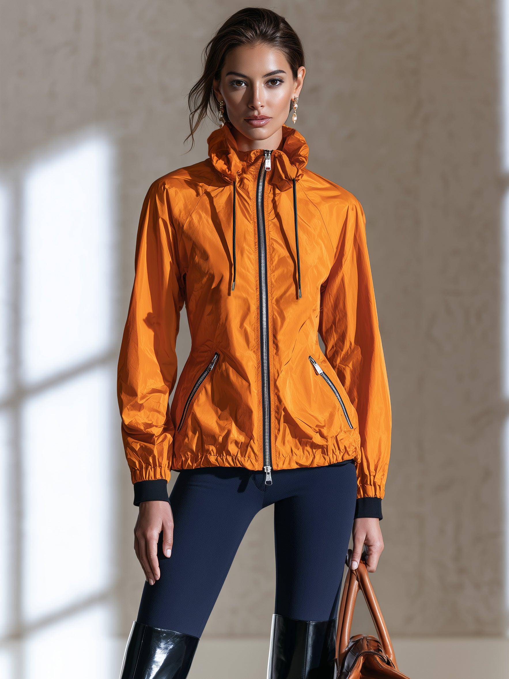 Lightweight Cinched‑Waist Zip‑Up Windbreaker Jacket Outerwear