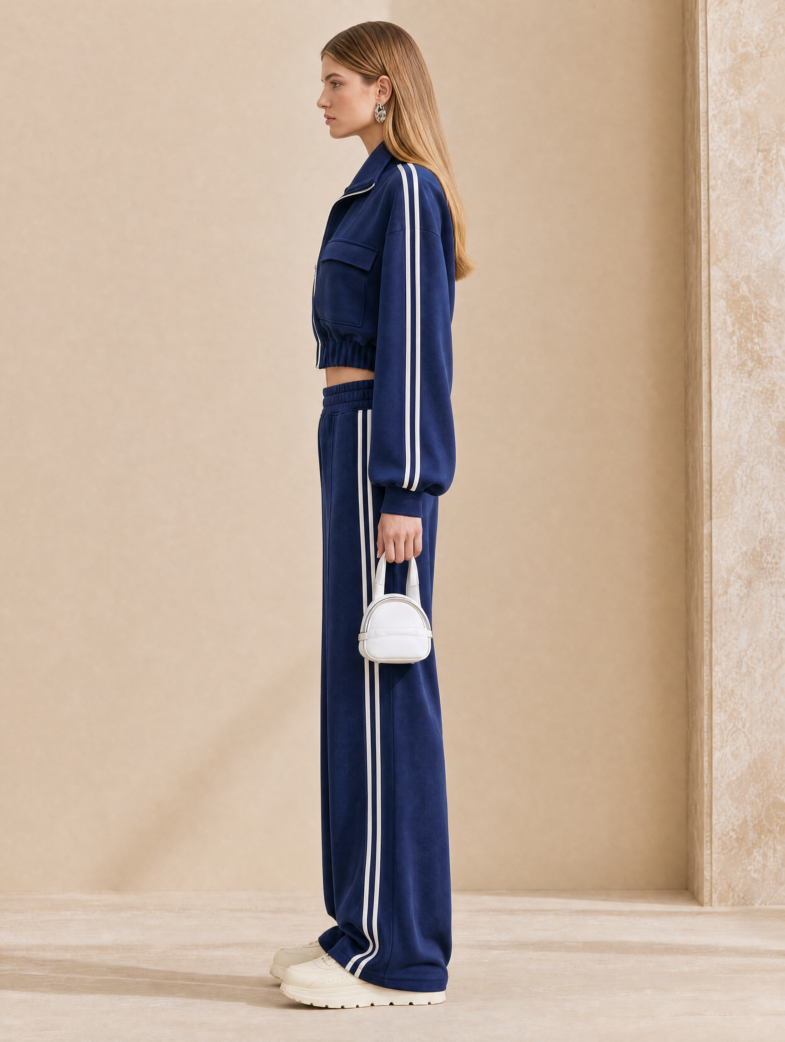 Navy Blue And White Striped Tracksuit