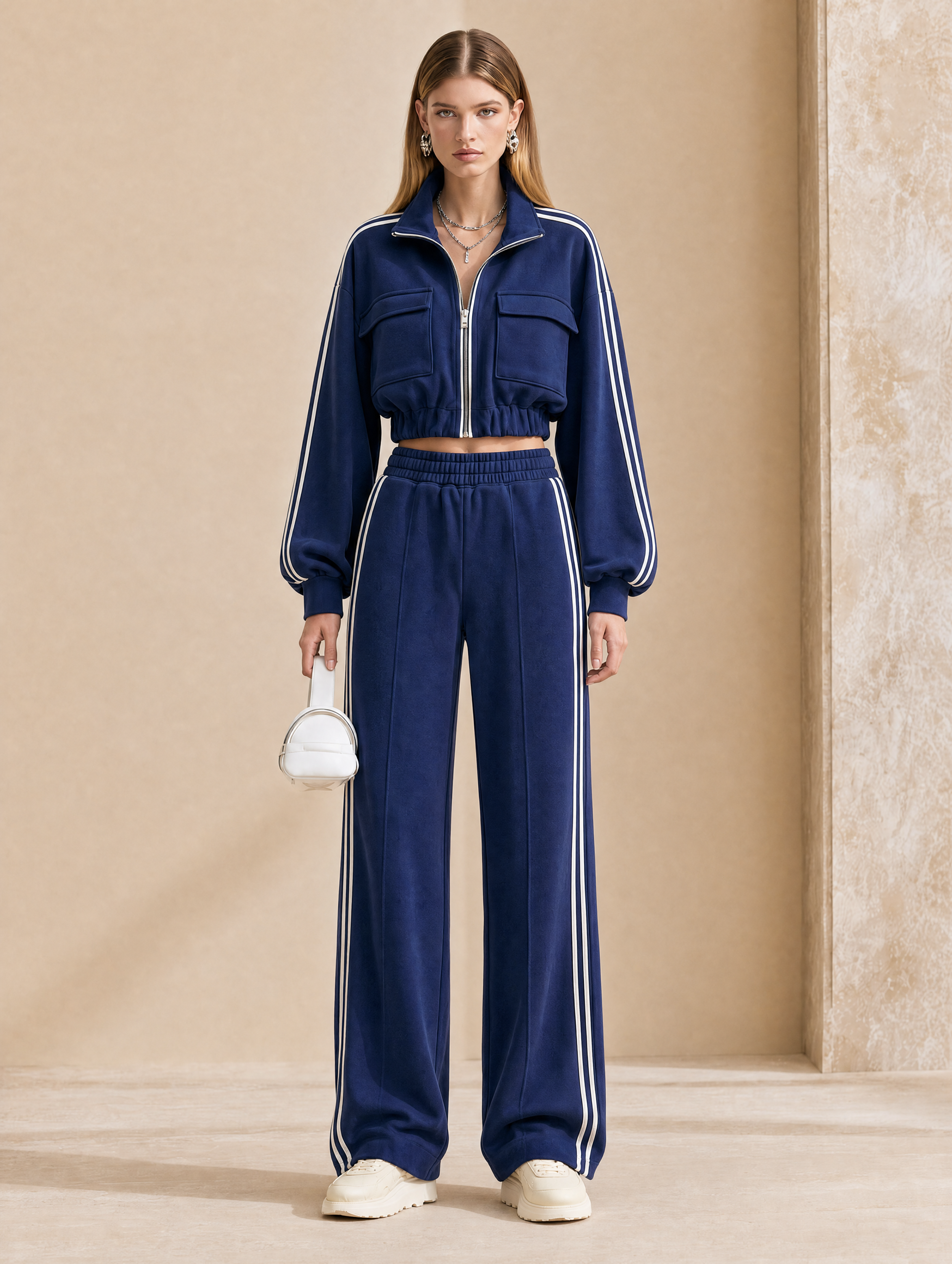 Navy Blue And White Striped Tracksuit