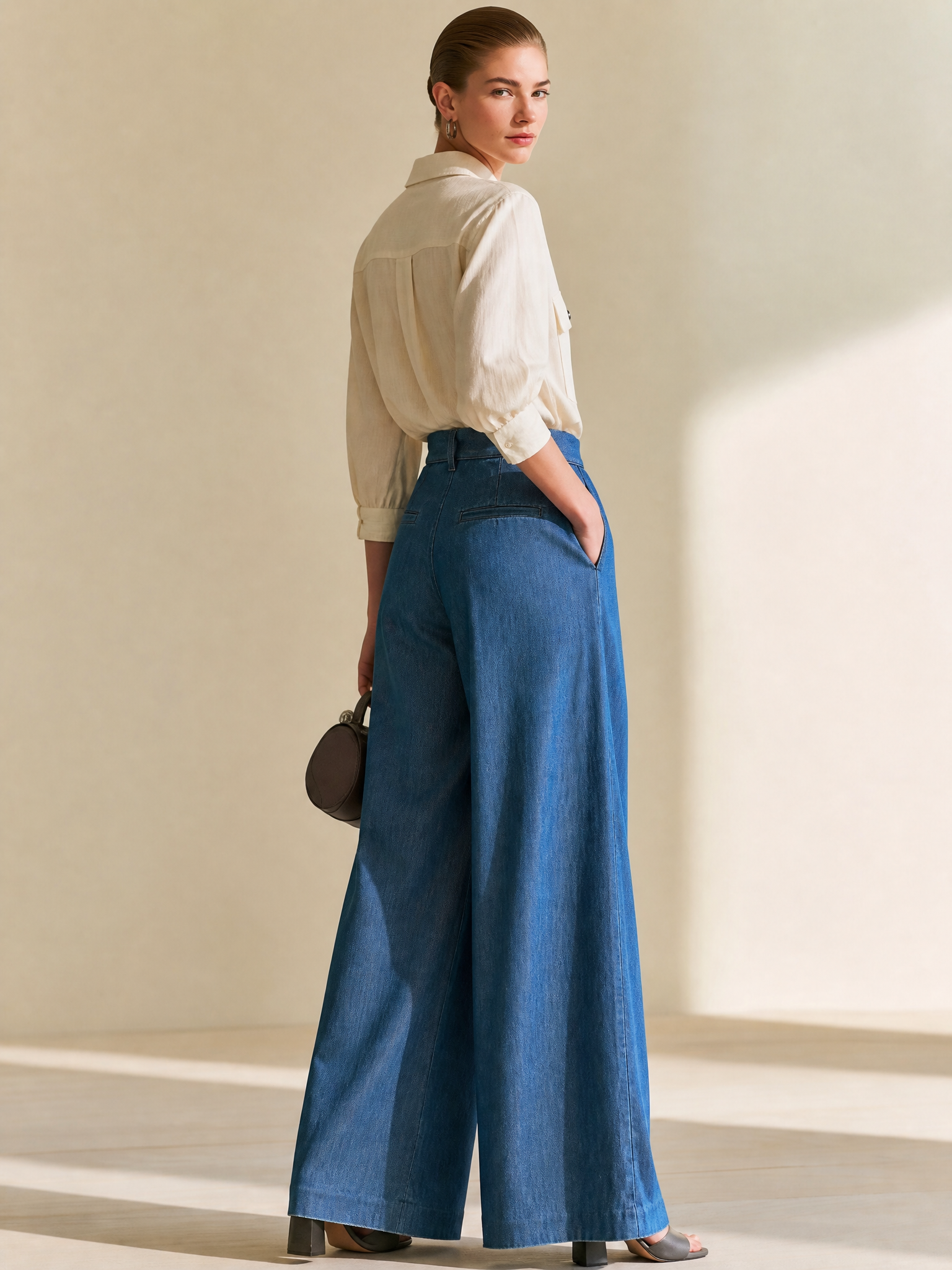 Elegant Vacation Relaxed Shirt & Wide‑Leg Pant Two‑Piece Outfit
