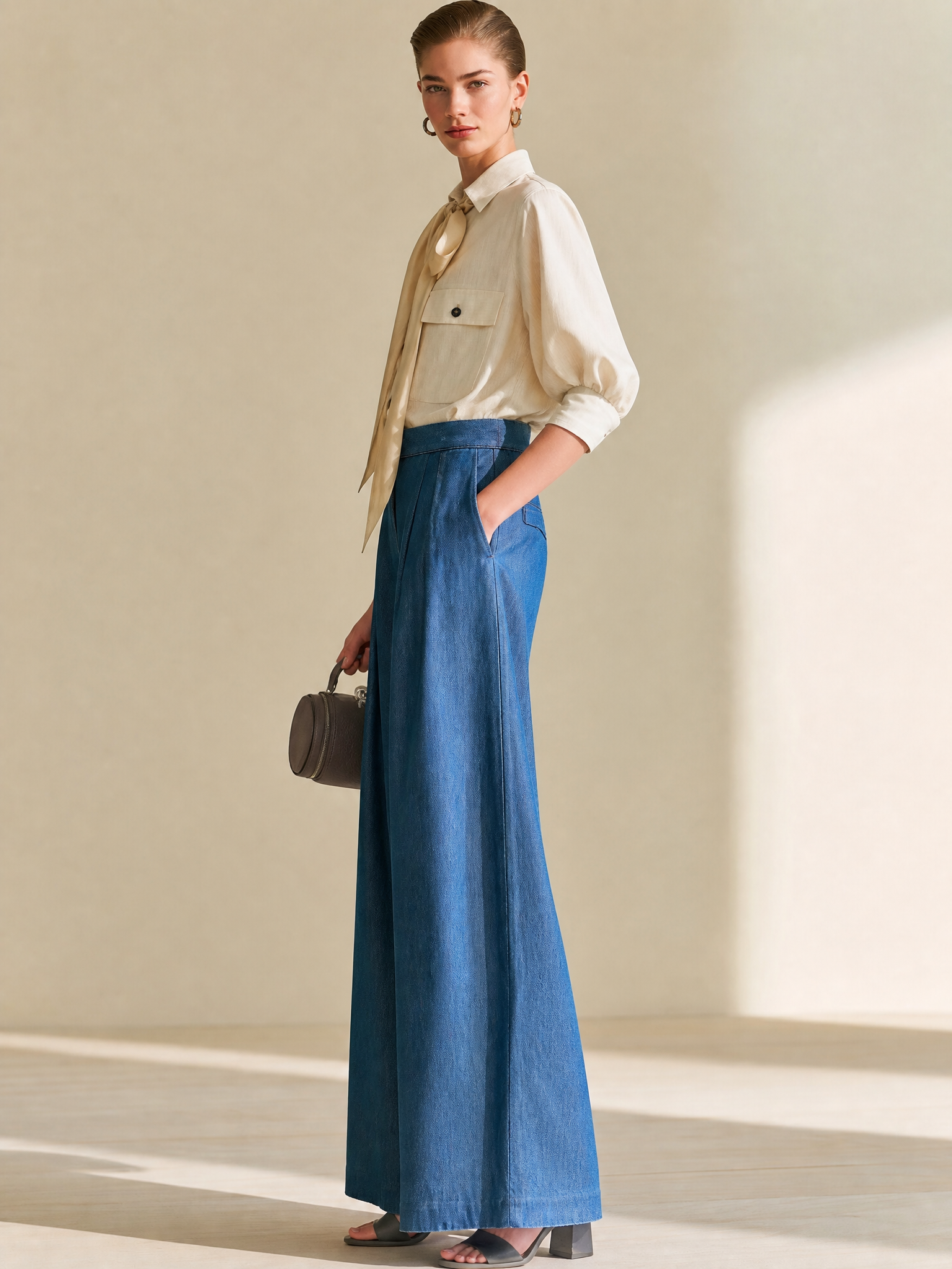 Elegant Vacation Relaxed Shirt & Wide‑Leg Pant Two‑Piece Outfit