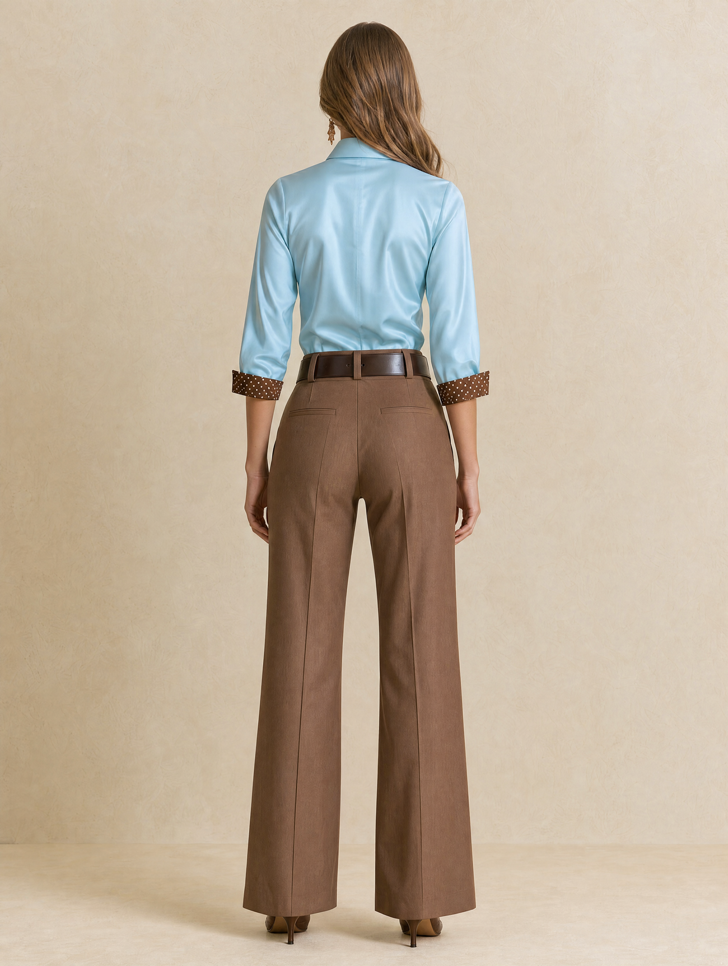 Light Blue And Brown Color-block Shirt With Polka Dots