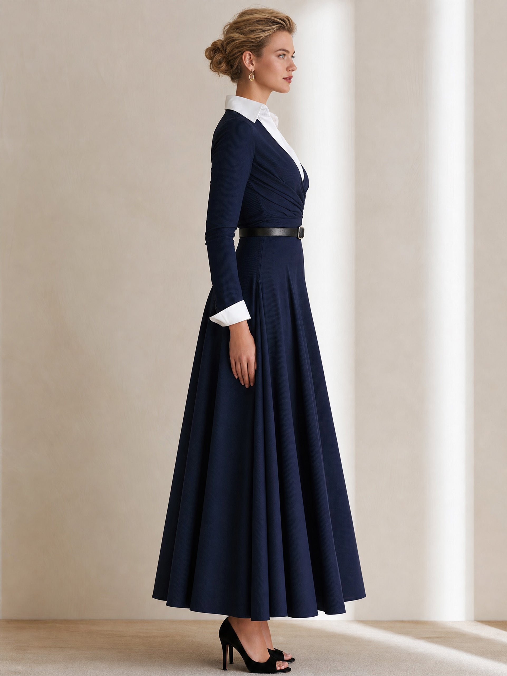 Work‑to‑Resort Wrap Office Maxi Dress With Belted