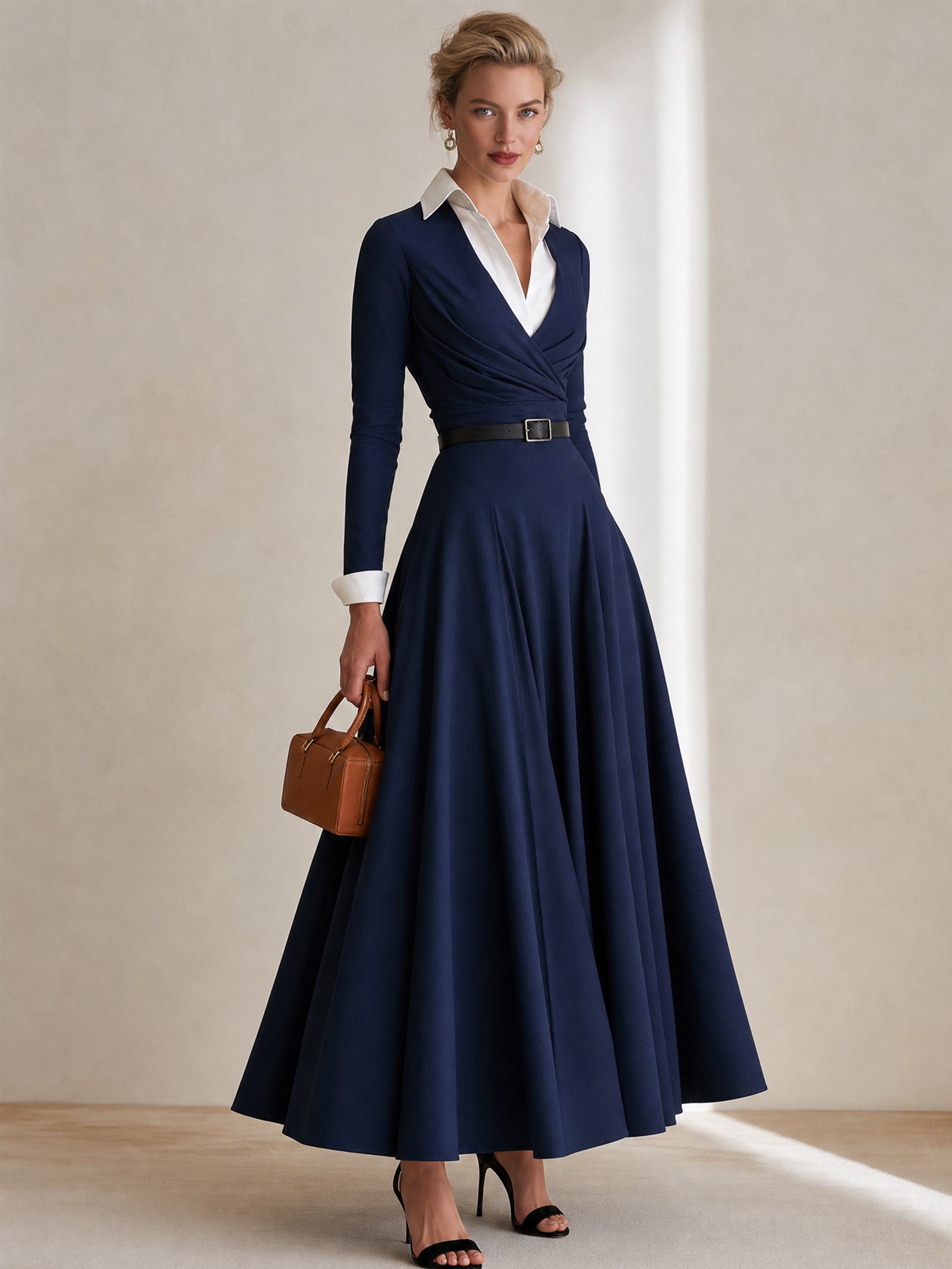 Work‑to‑Resort Wrap Office Maxi Dress With Belted
