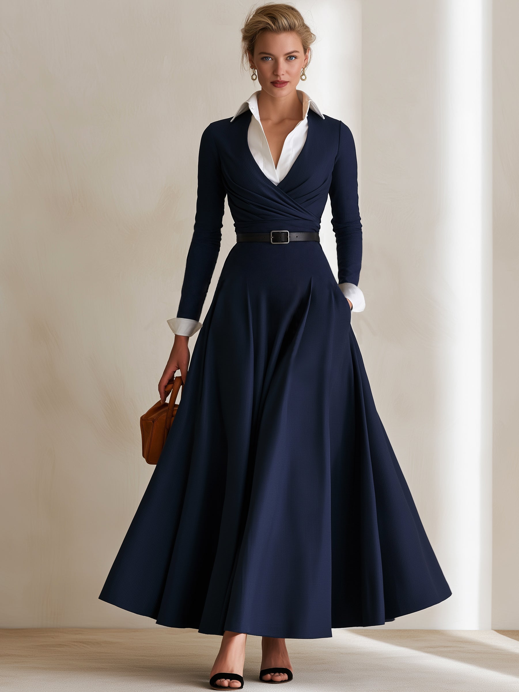 Work‑to‑Resort Wrap Office Maxi Dress With Belted