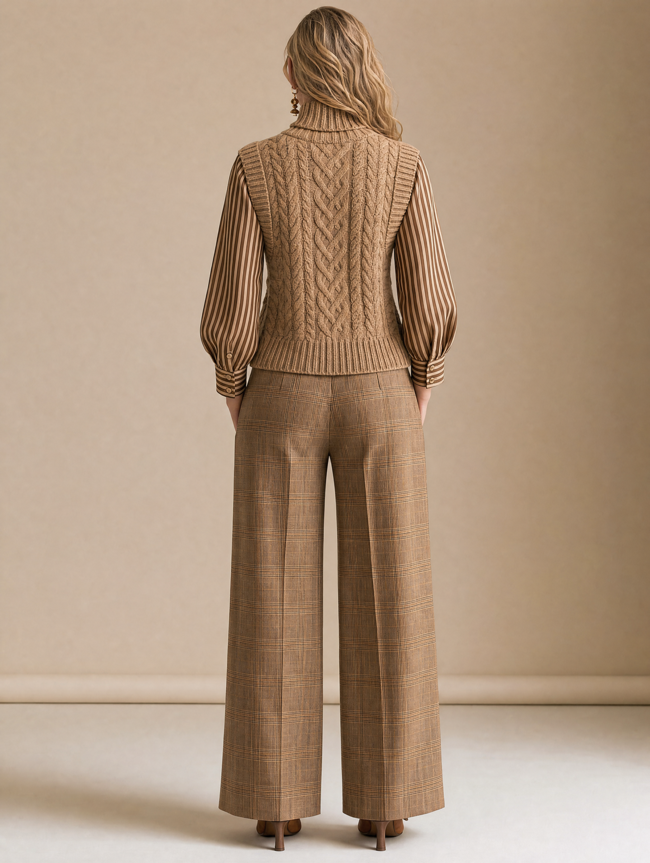 Brown Knit Vest With Spliced shirt Sleeves