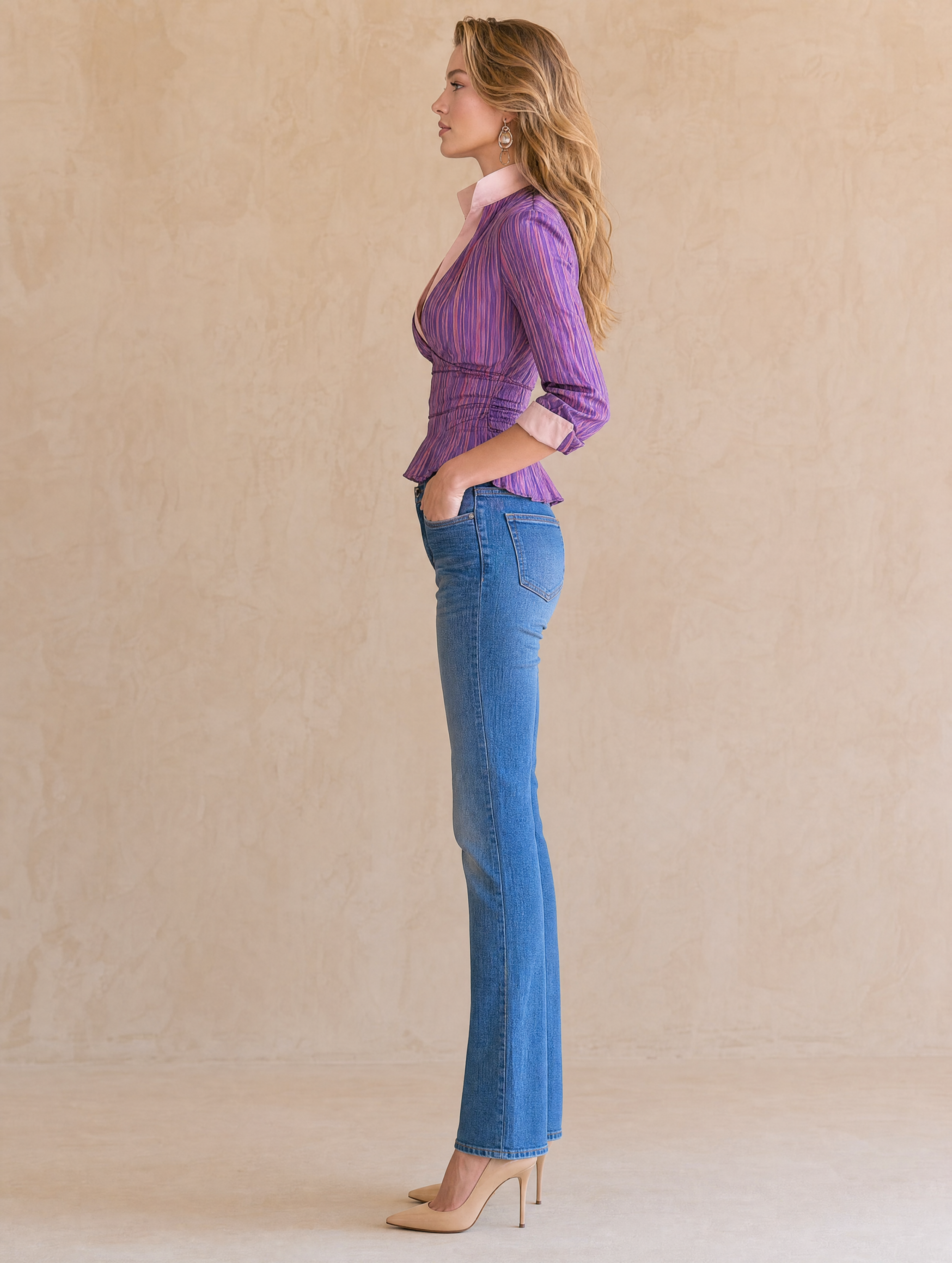 Purple And Pink Mixed-color Faux-layered Shirt