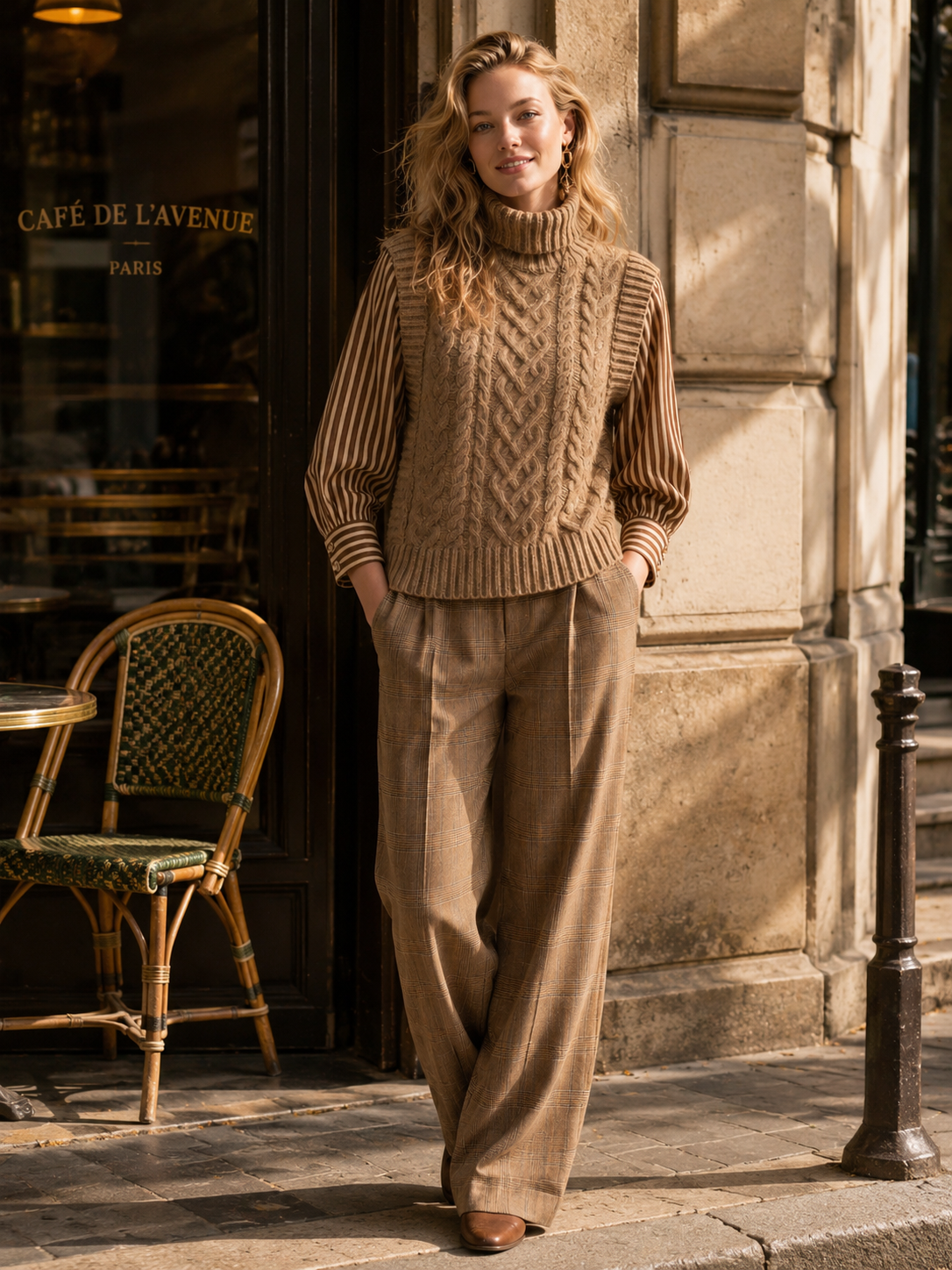 Brown Knit Vest With Spliced shirt Sleeves