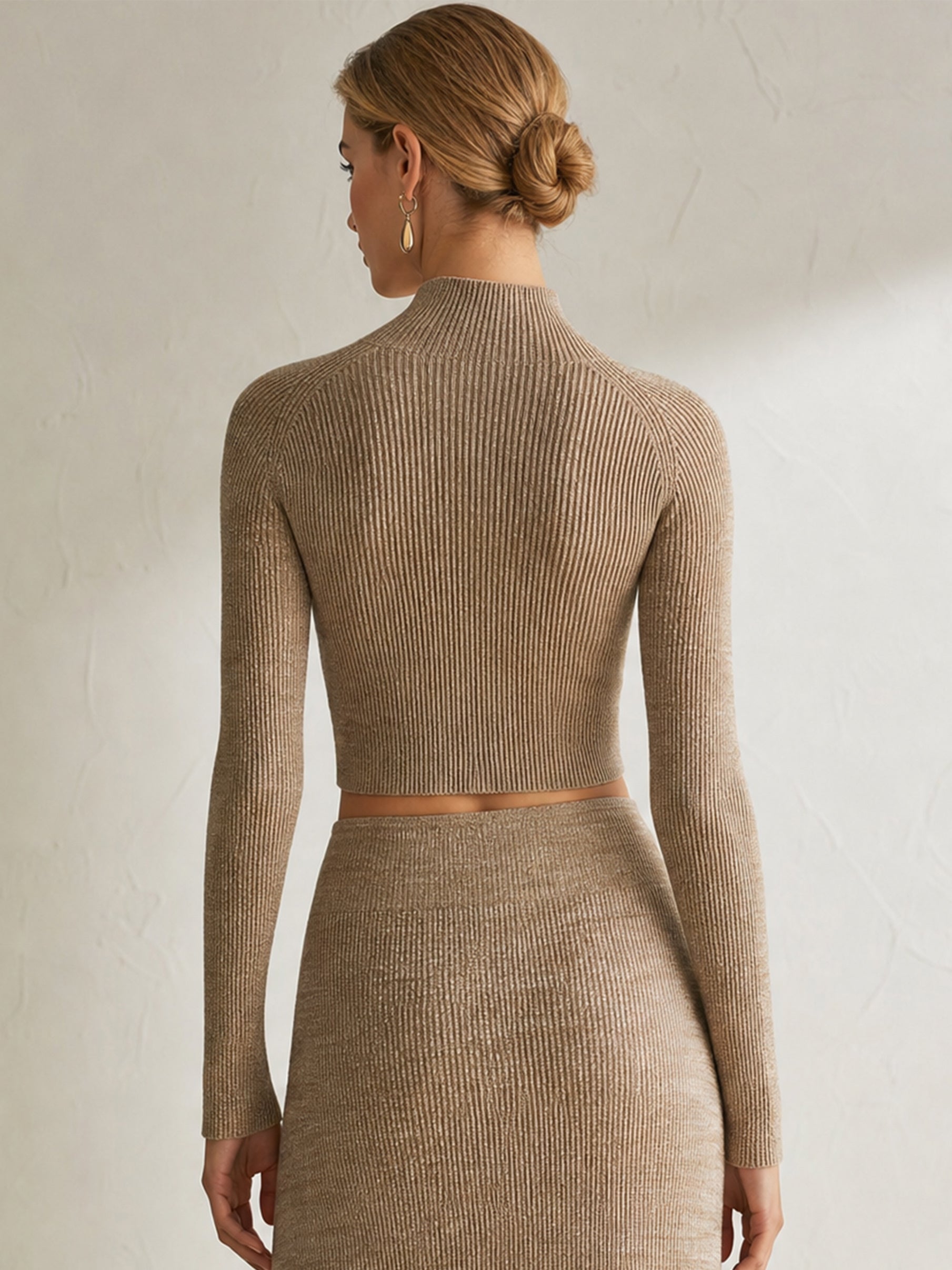Mock‑Neck Button‑Front Cropped Knit Cardigan