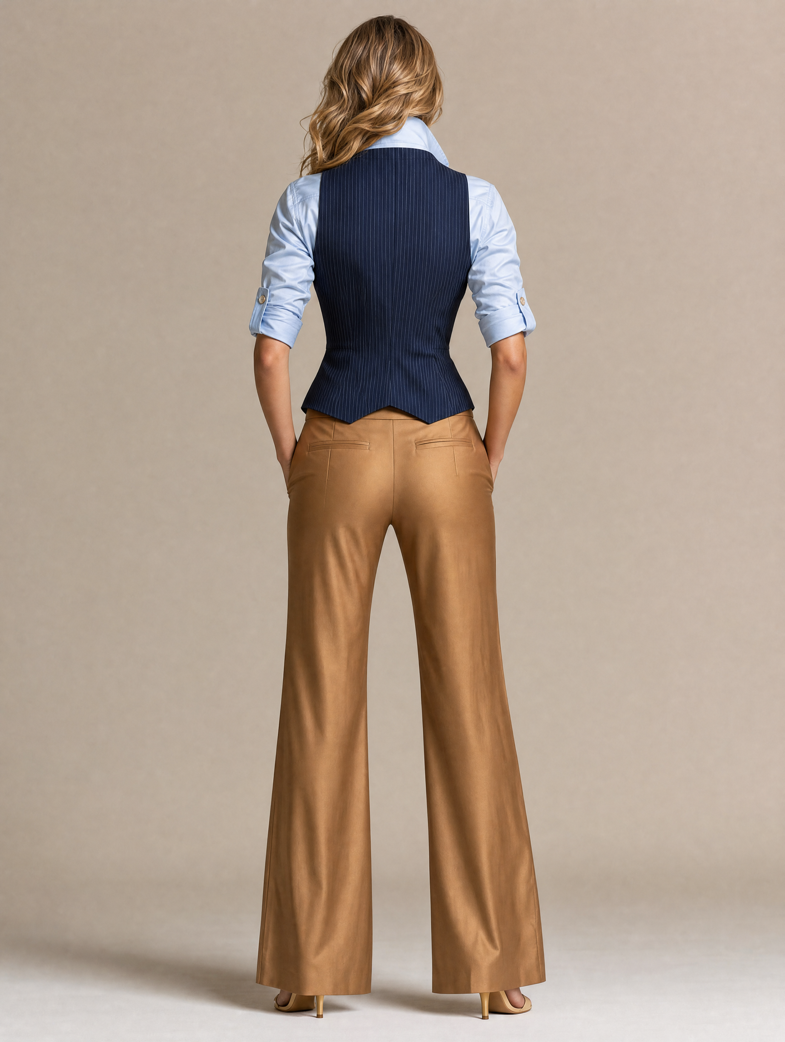 Blue Pinstriped Vest And Shirt Two-piece Set