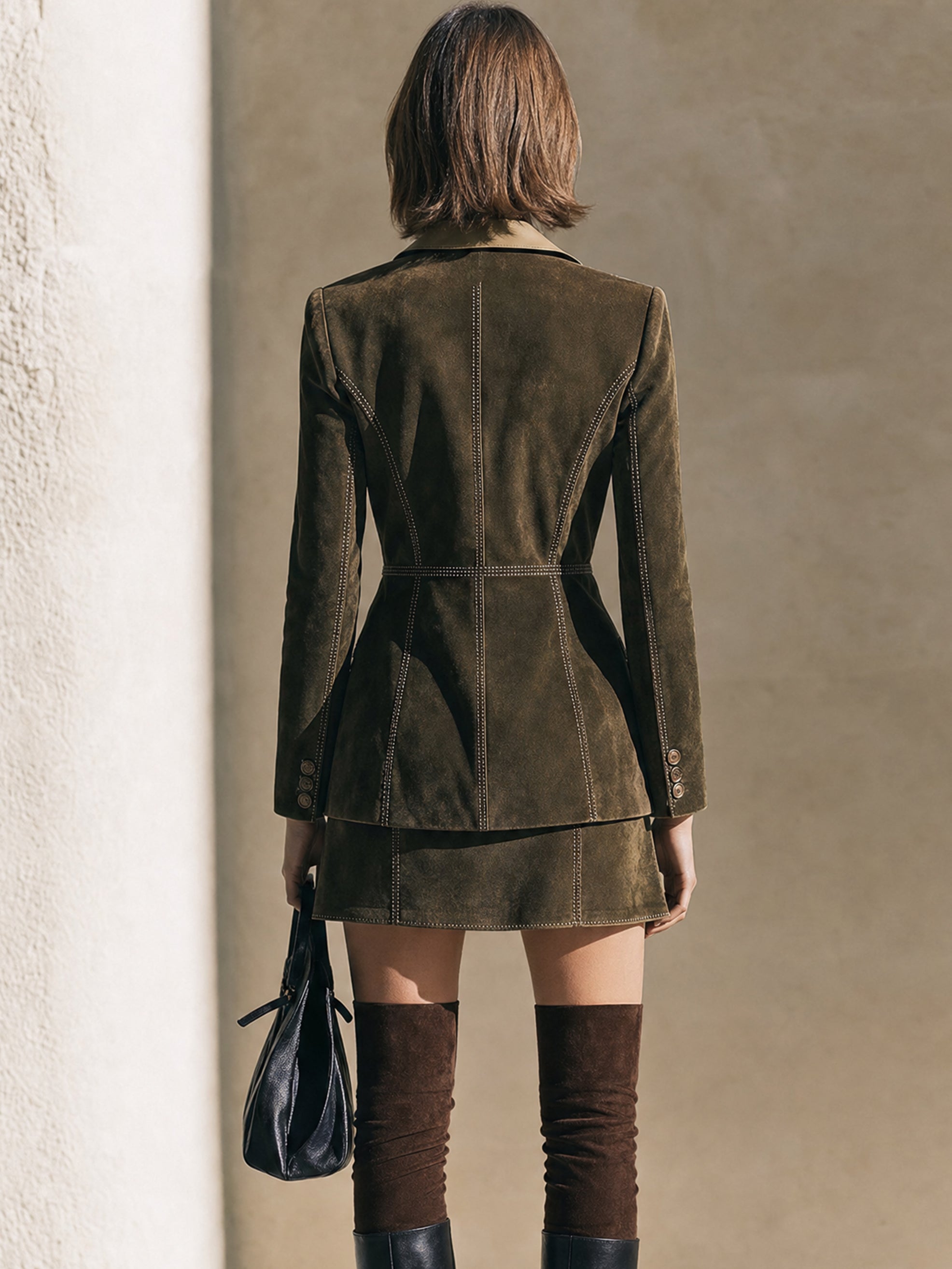 Contrast Collar Suede Lapel Tailored Blazer