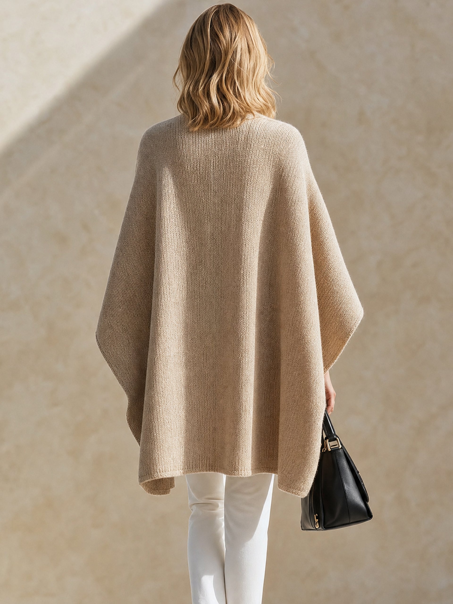 Relaxed Stand‑Collared Knit Poncho Cardigan Sweater