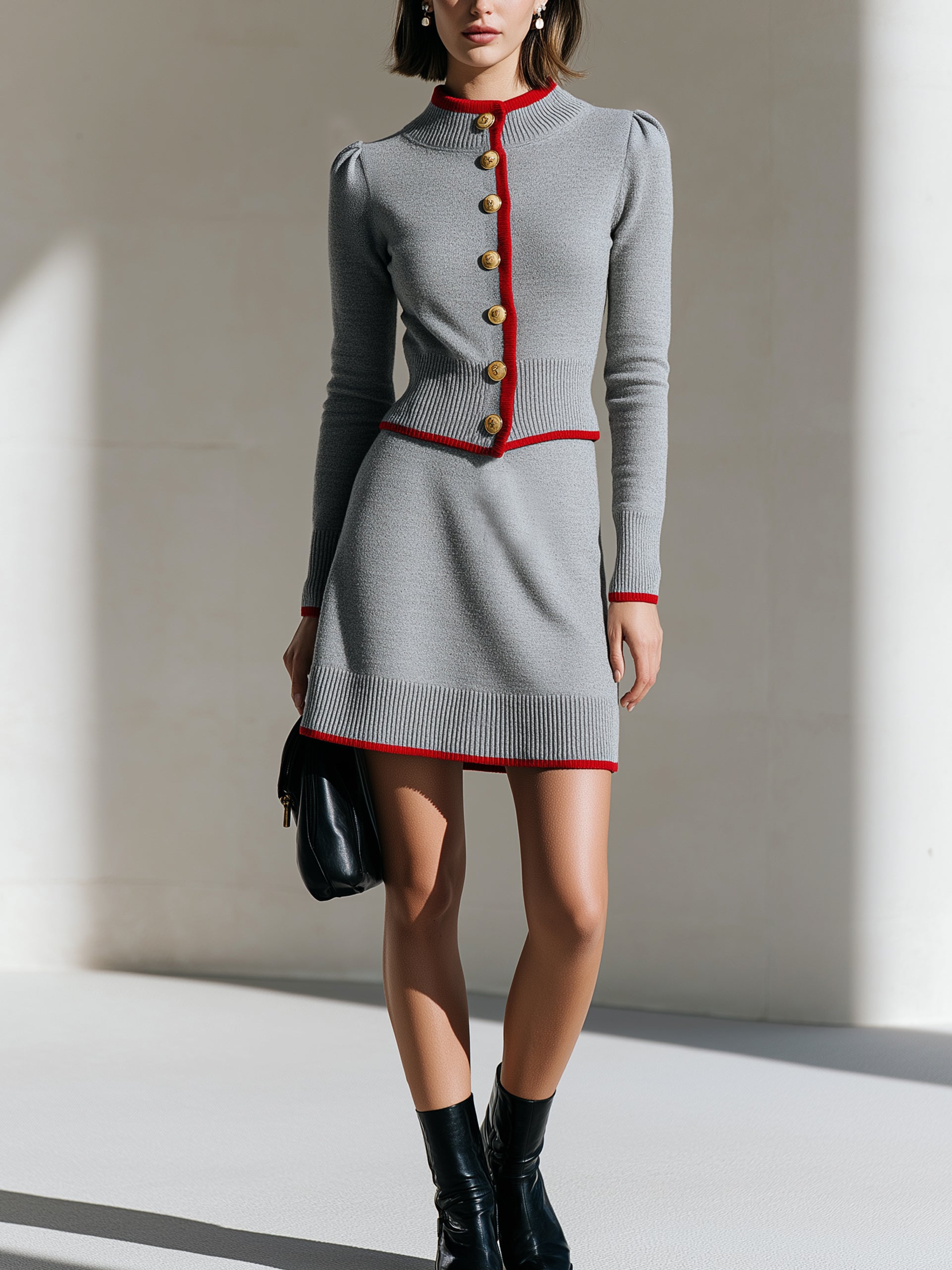 Contrast‑Trim Knit Sweater & Mini Skirt Set