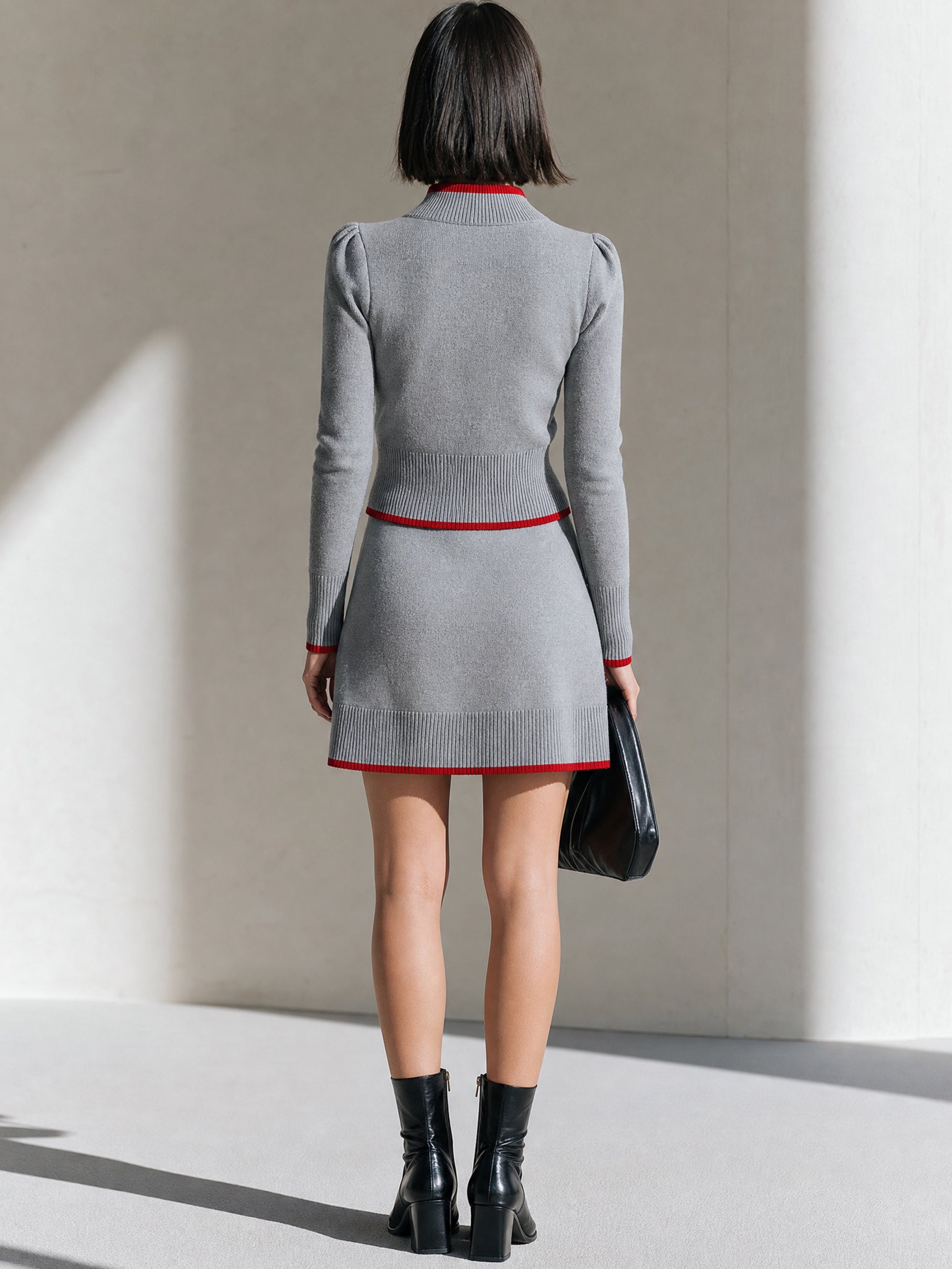 Contrast‑Trim Knit Sweater & Mini Skirt Set