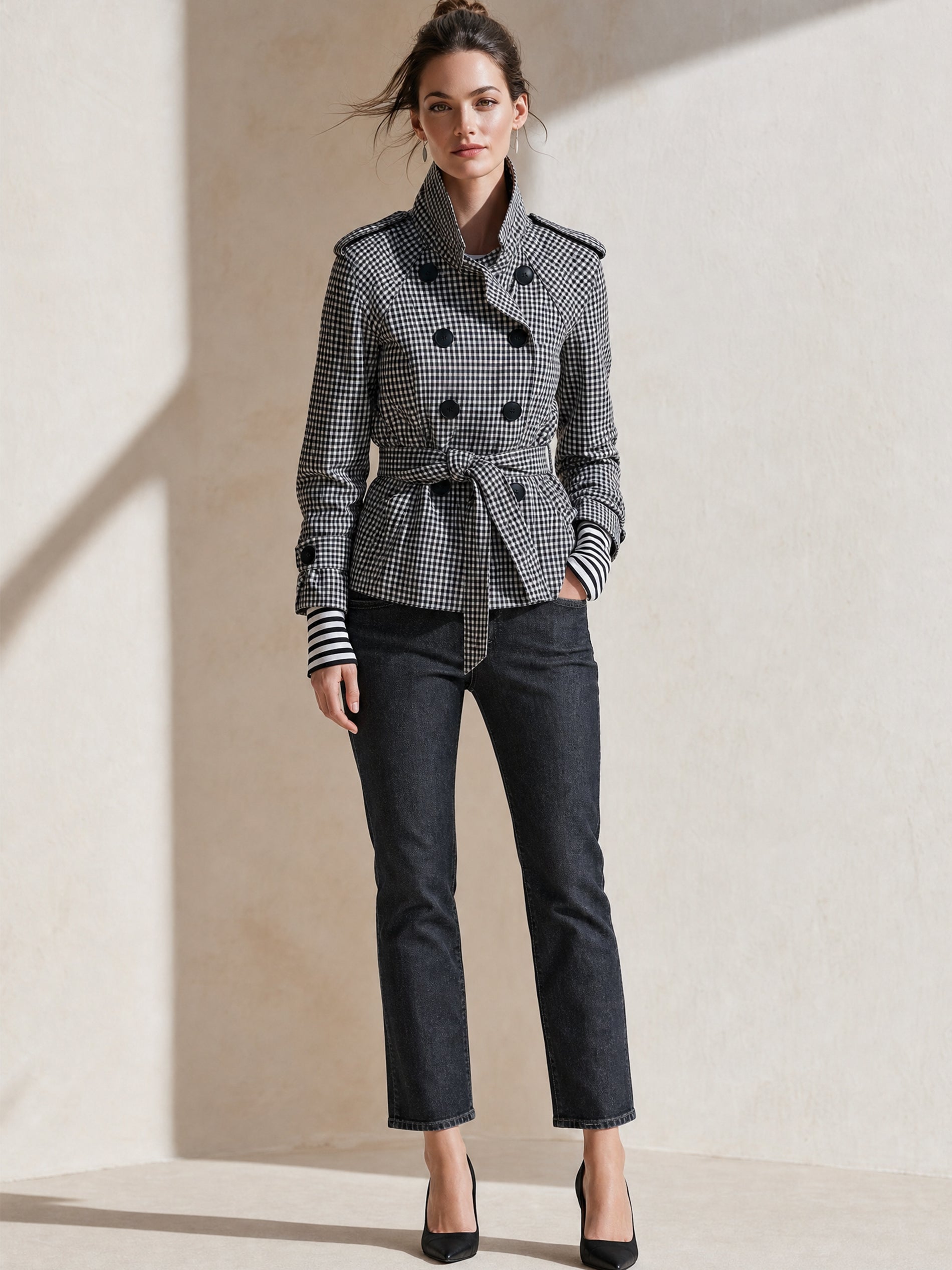 Gingham Tailored Trench Jacket Outerwear