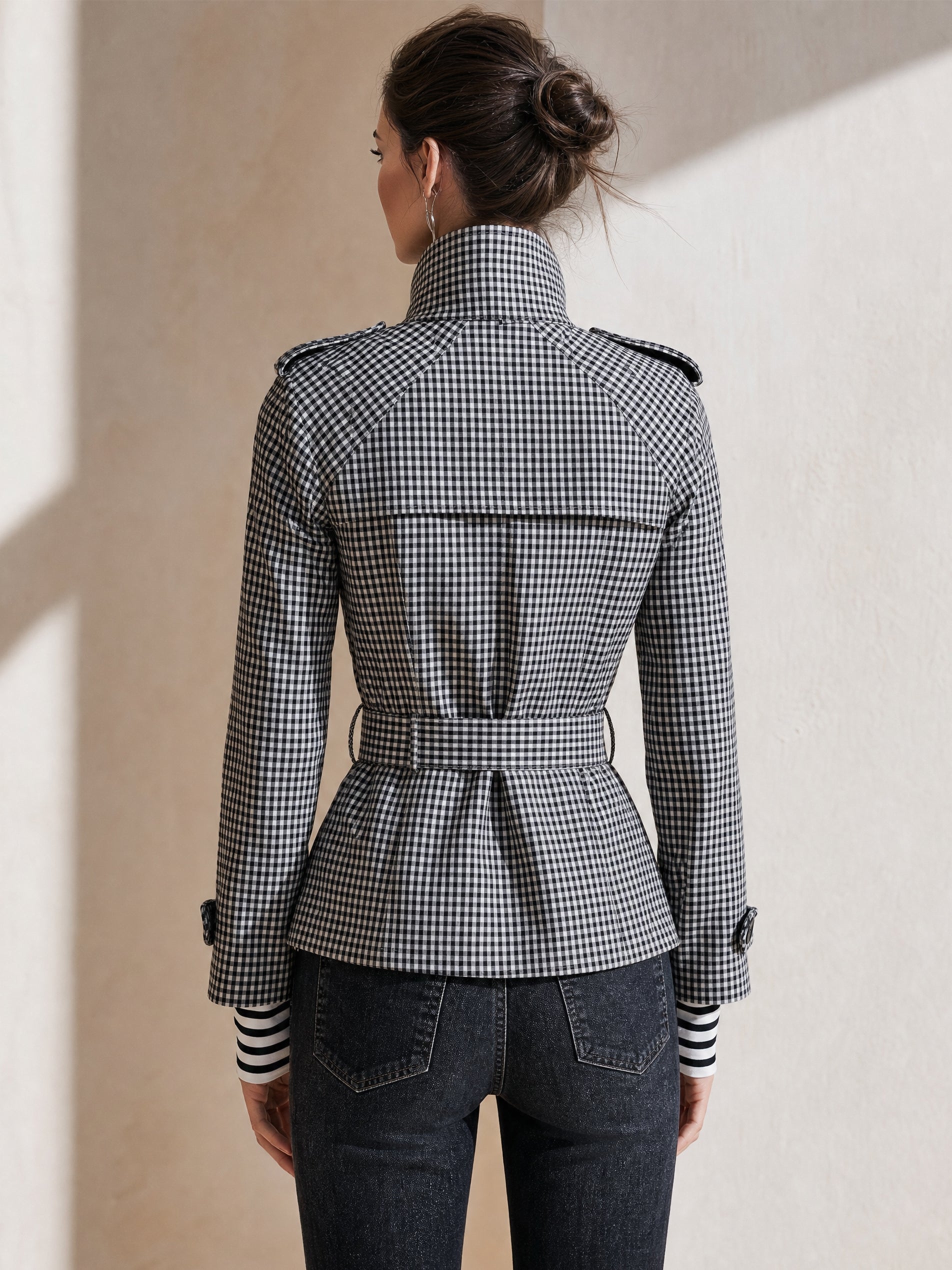 Gingham Tailored Trench Jacket Outerwear