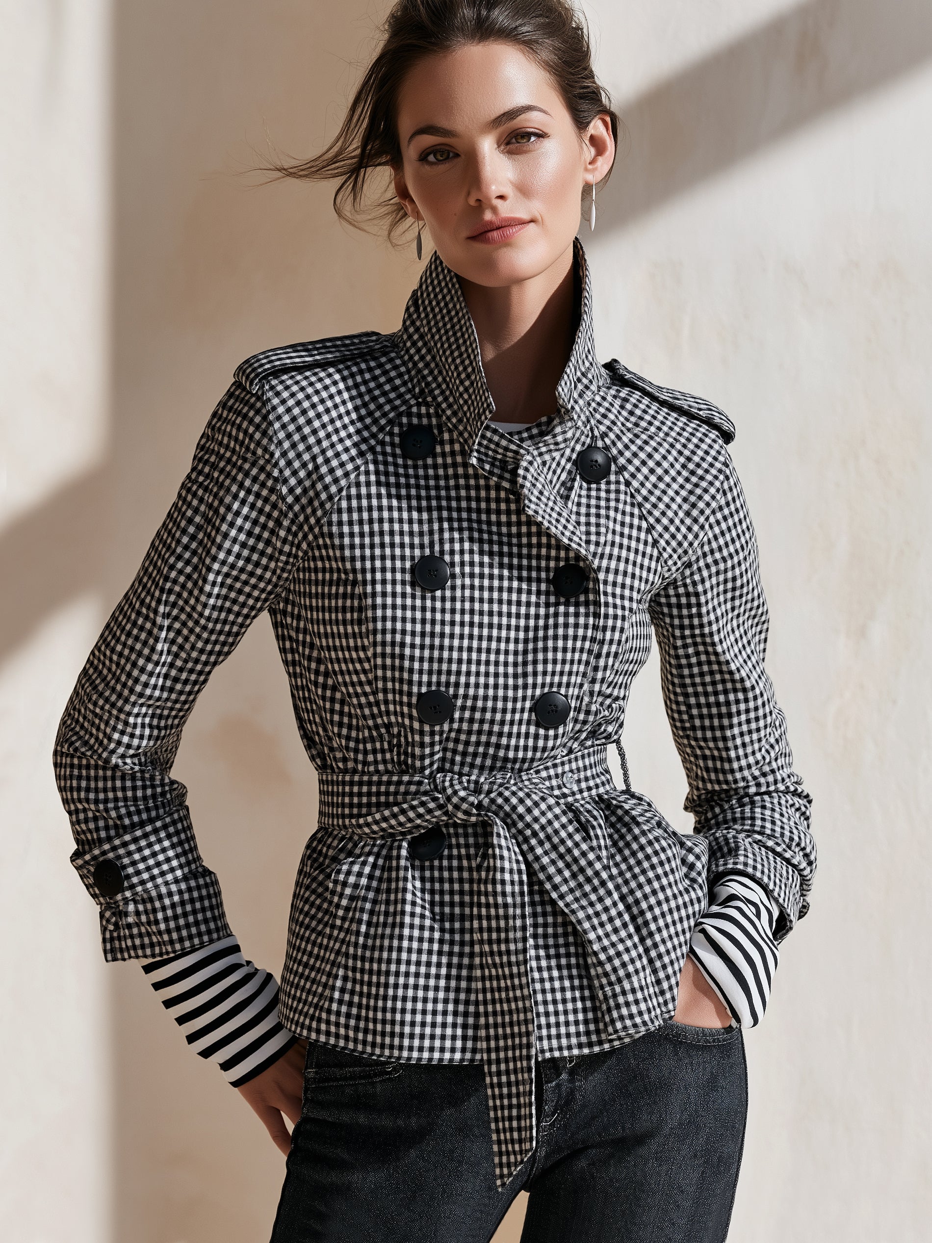 Gingham Tailored Trench Jacket Outerwear